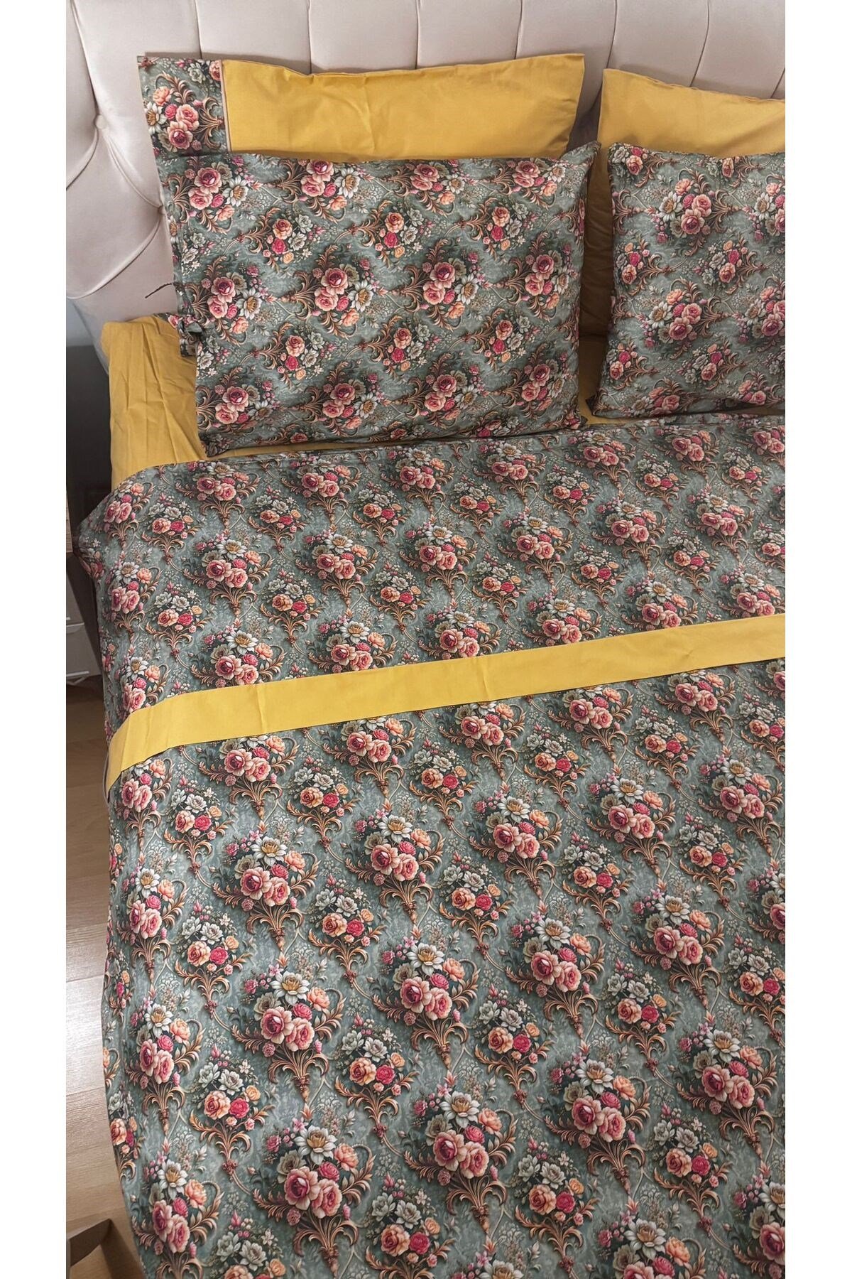 Damask Desenli %100 Pamuklu Çift Kişilik Nevresim Takımı 6 Parça - Kutulu