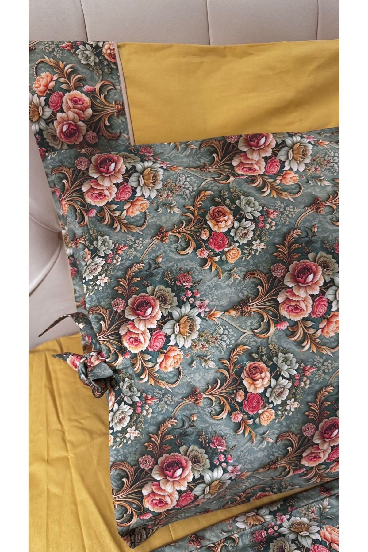 Damask Desenli %100 Pamuklu Çift Kişilik Nevresim Takımı 6 Parça - Kutulu
