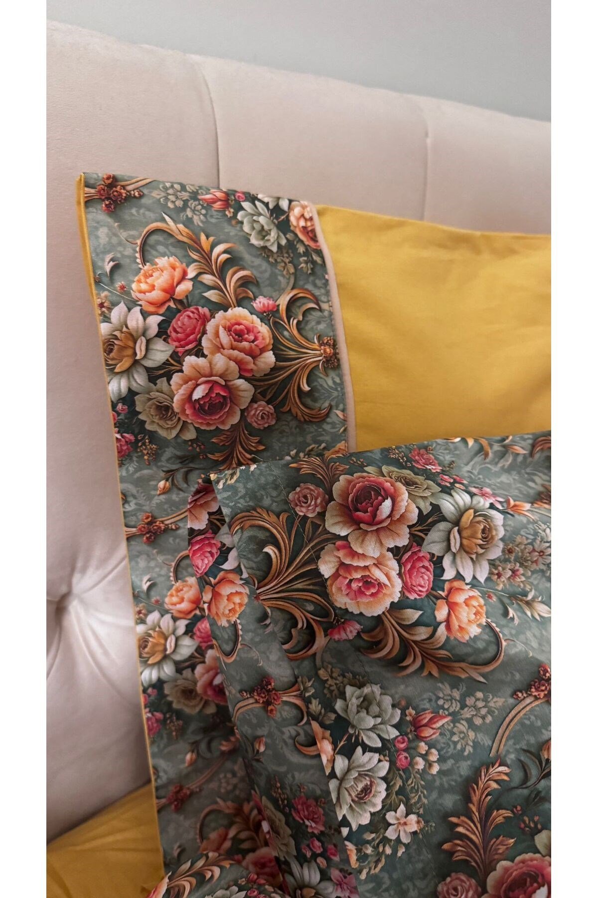 Damask Desenli %100 Pamuklu Çift Kişilik Nevresim Takımı 6 Parça - Kutulu