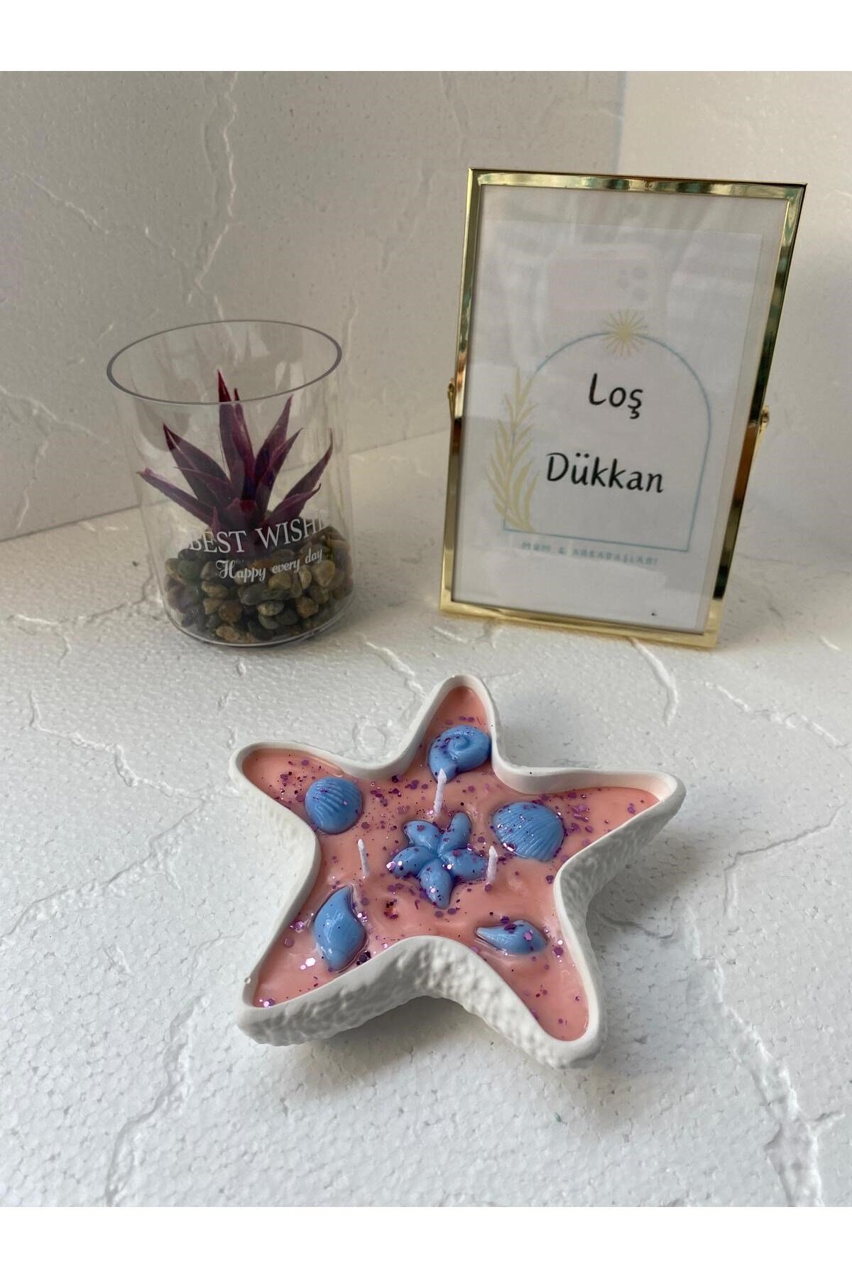 Deniz Yıldızı Dekoratif Tabaklı Kokulu ve Işıltılı Konsept Mum