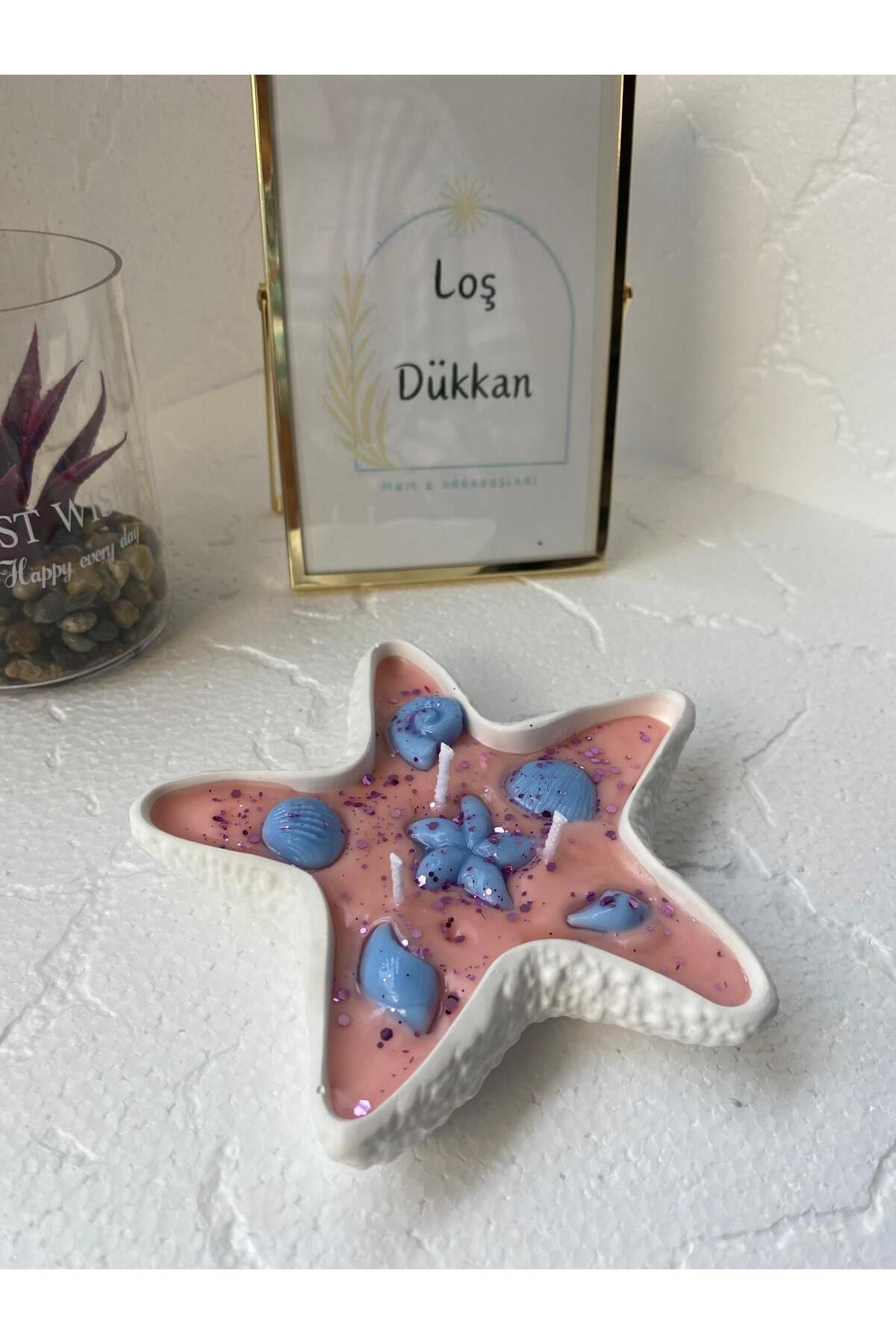 Deniz Yıldızı Dekoratif Tabaklı Kokulu ve Işıltılı Konsept Mum