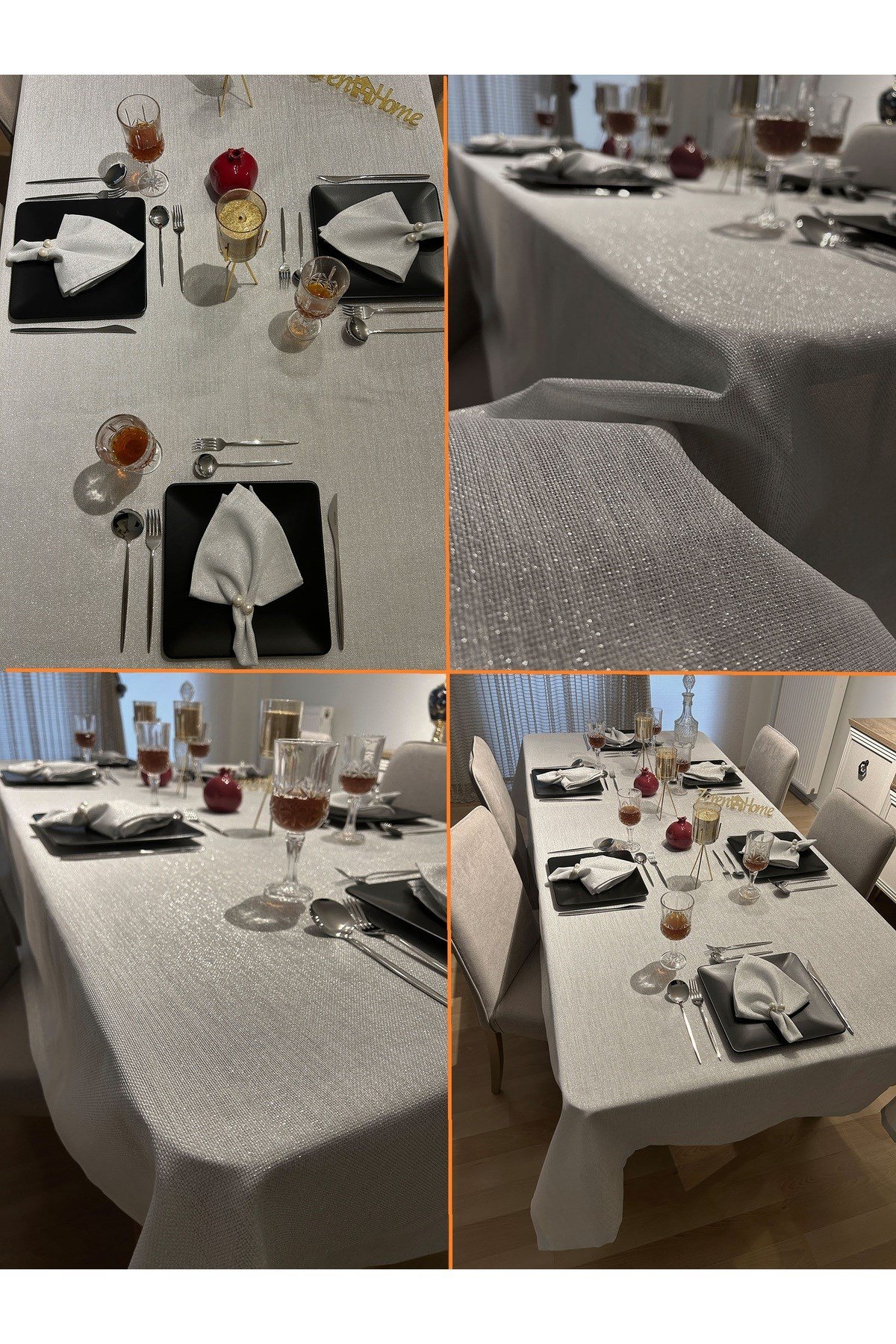Dertsiz Simli Masa Örtüsü Gümüş Renk