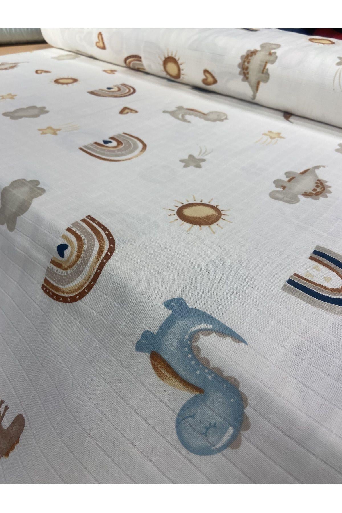 Dinazor Desen Bebek Tulum,Nevresim,Battaniye,Puset Örtüsü %100 Pamuklu Müslin Bezi Eni 180cm