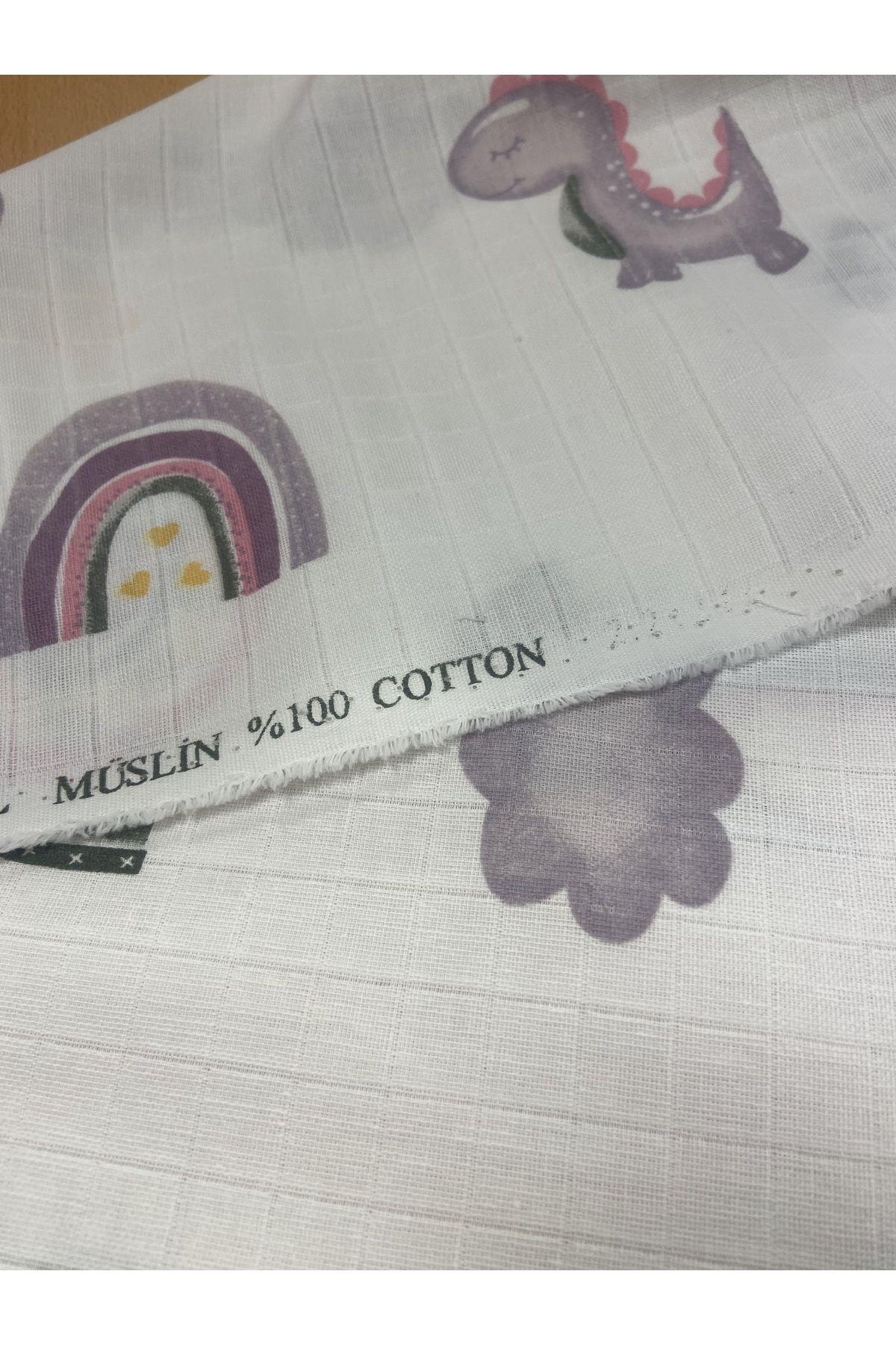 Dinazor Desen Bebek Tulum,Nevresim,Battaniye,Puset Örtüsü %100 Pamuklu Müslin Bezi Eni 180cm