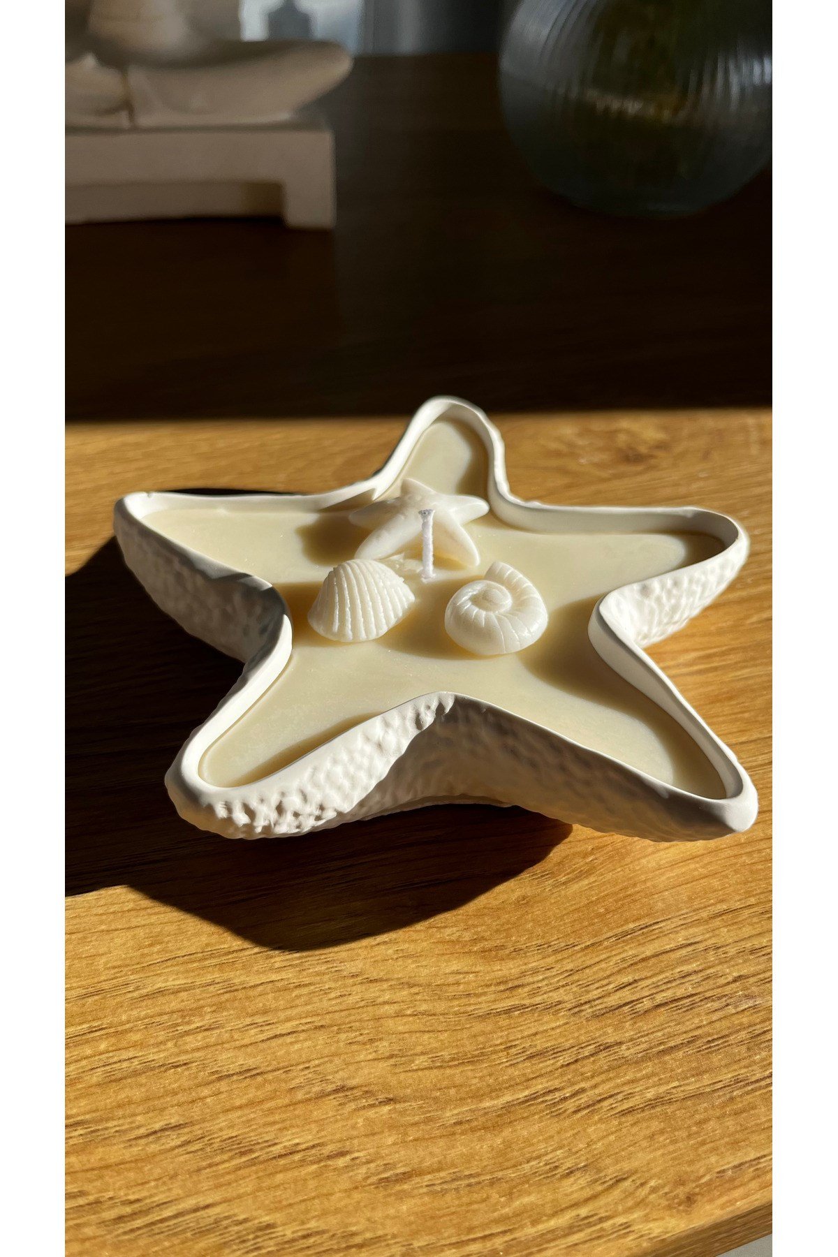 El Yapımı Deniz Yıldızı Dekoratif Tabak Mum % 100 Doğal Vegan Soya Wax Mum