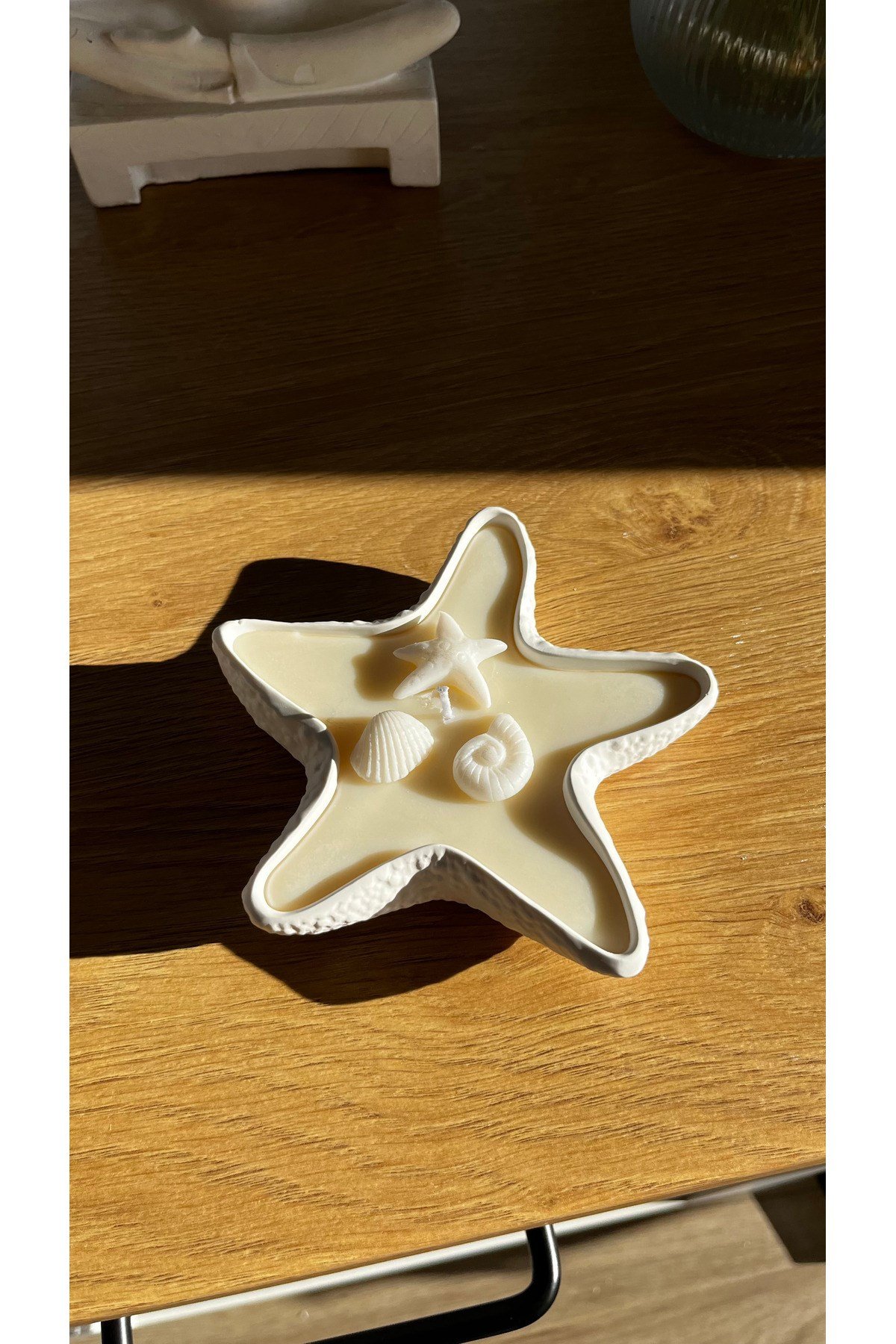 El Yapımı Deniz Yıldızı Dekoratif Tabak Mum % 100 Doğal Vegan Soya Wax Mum