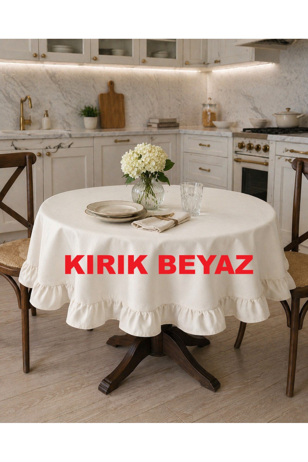 Fırfırlı Yuvarlak Masa Örtüsü | Sıvı Geçirmez Pamuk Keten | Dertsiz Masa Örtüsü | Özel Ölçü Seçenekli | Oeko-Tex 100