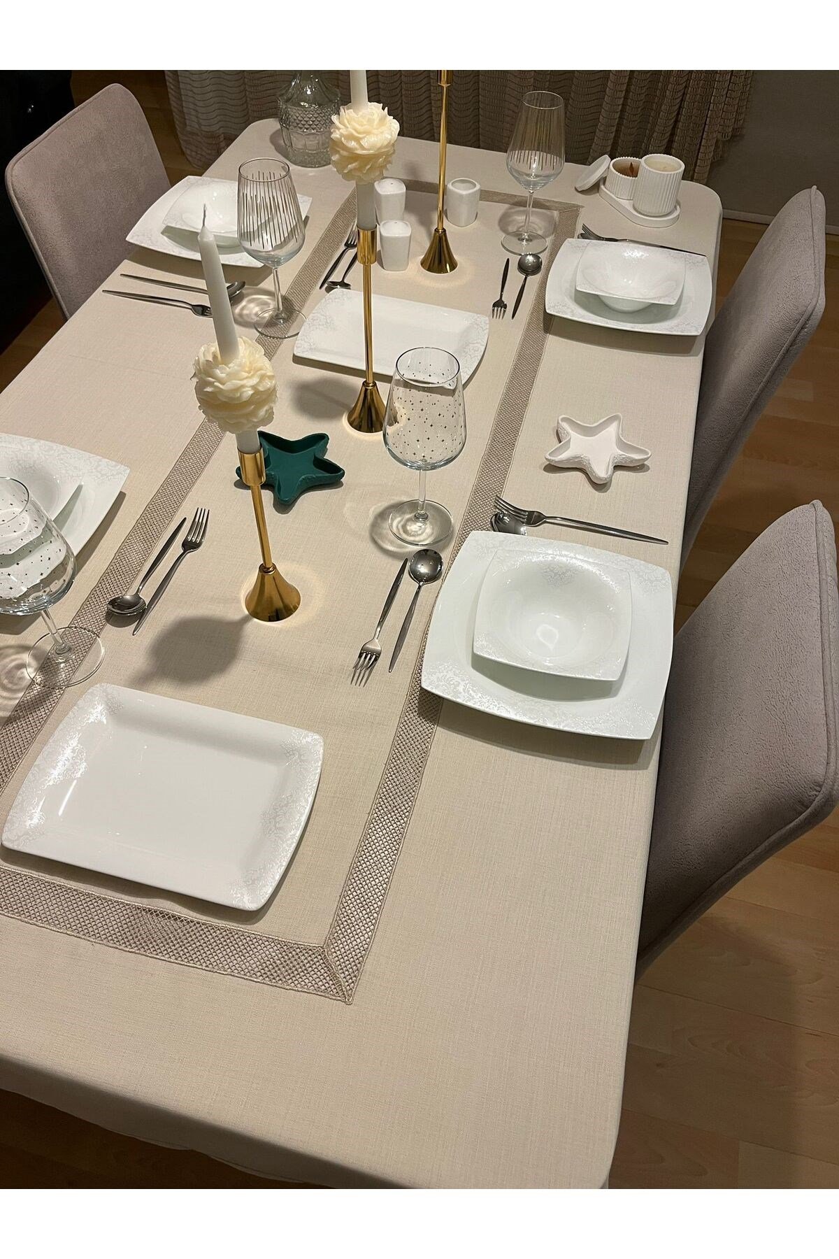 Fransız Dantel ve Piko Sarma Detaylı Dertsiz Çeyiz Salon Masa Örtüsü