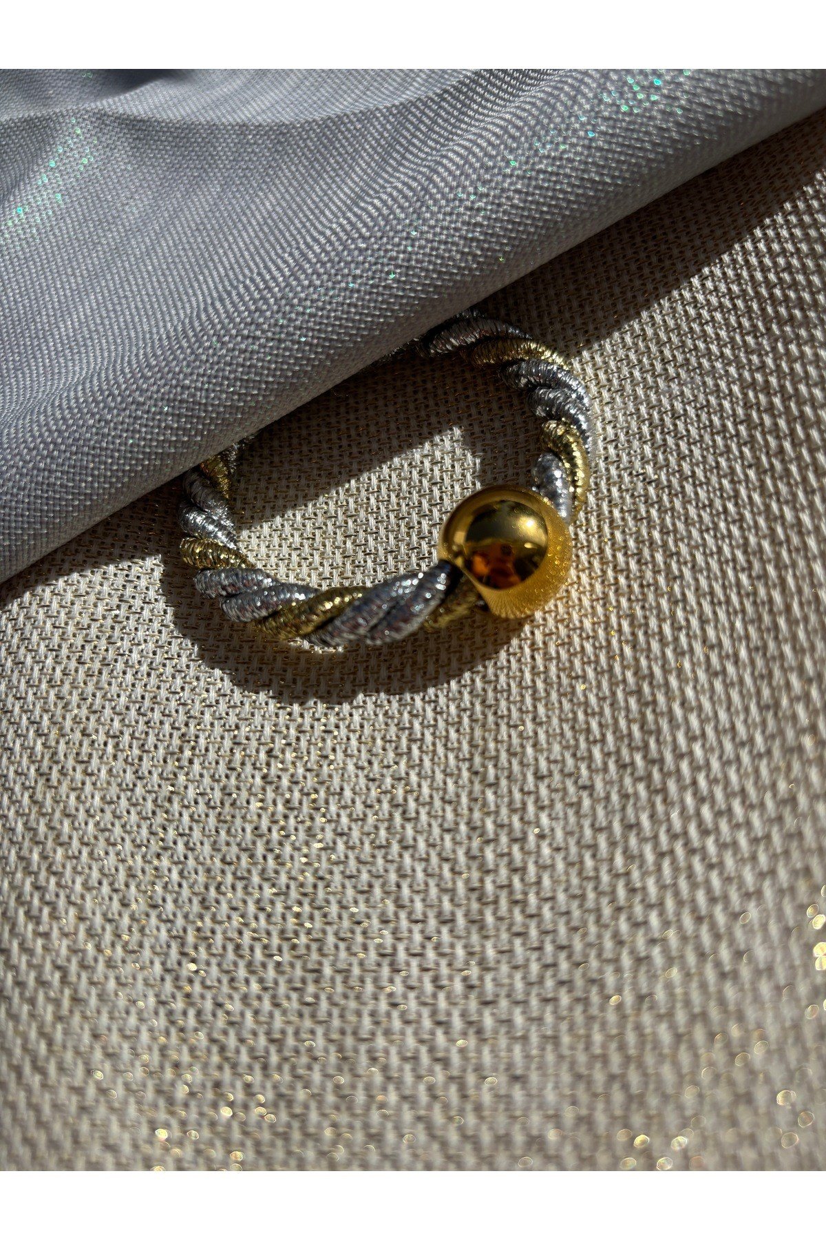 Gümüş ve Gold Detaylı Peçete Yüzüğü