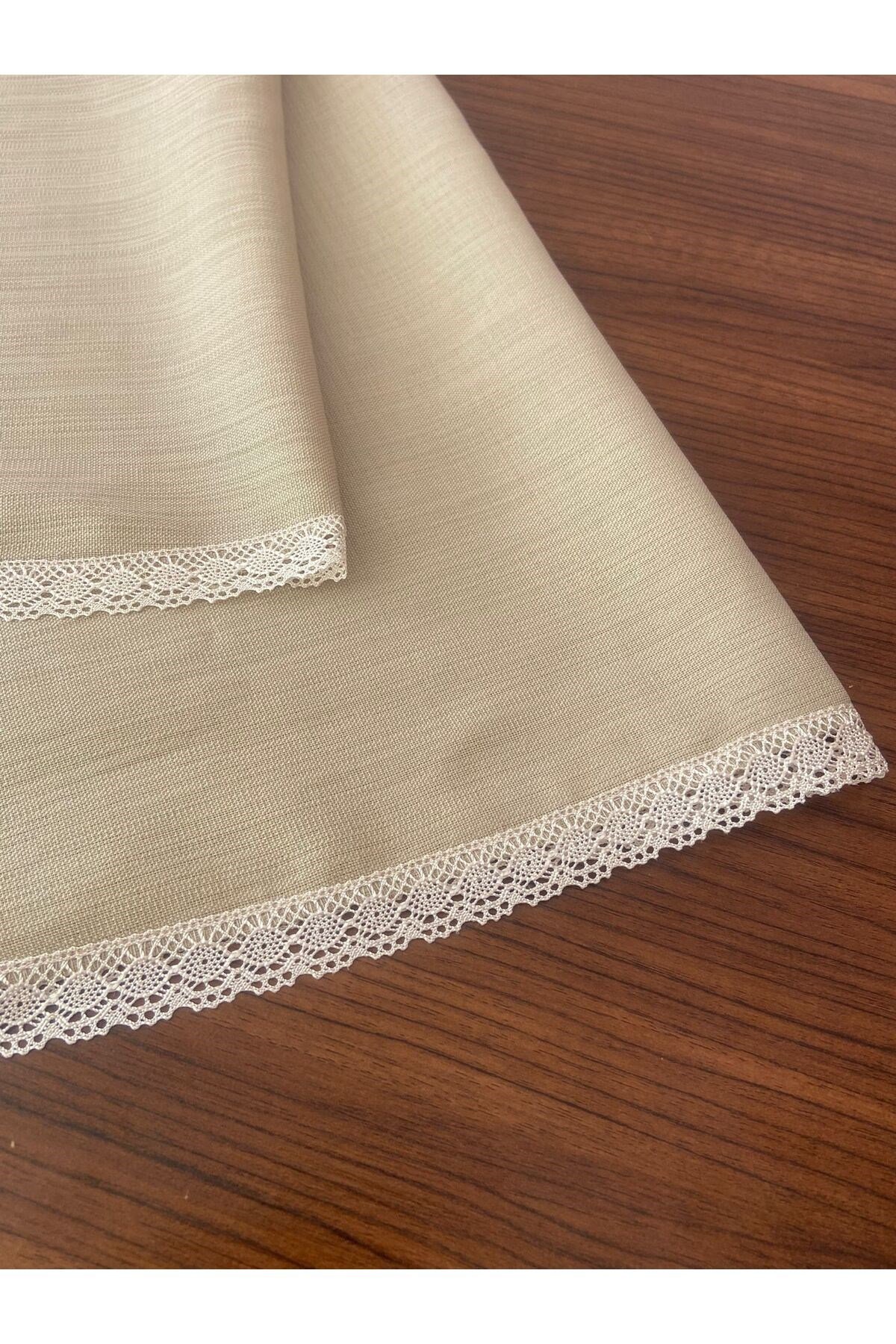 Güpürlü Keten Görünümlü Simli Yuvarlak Dertsiz Masa Örtüsü 160Cm