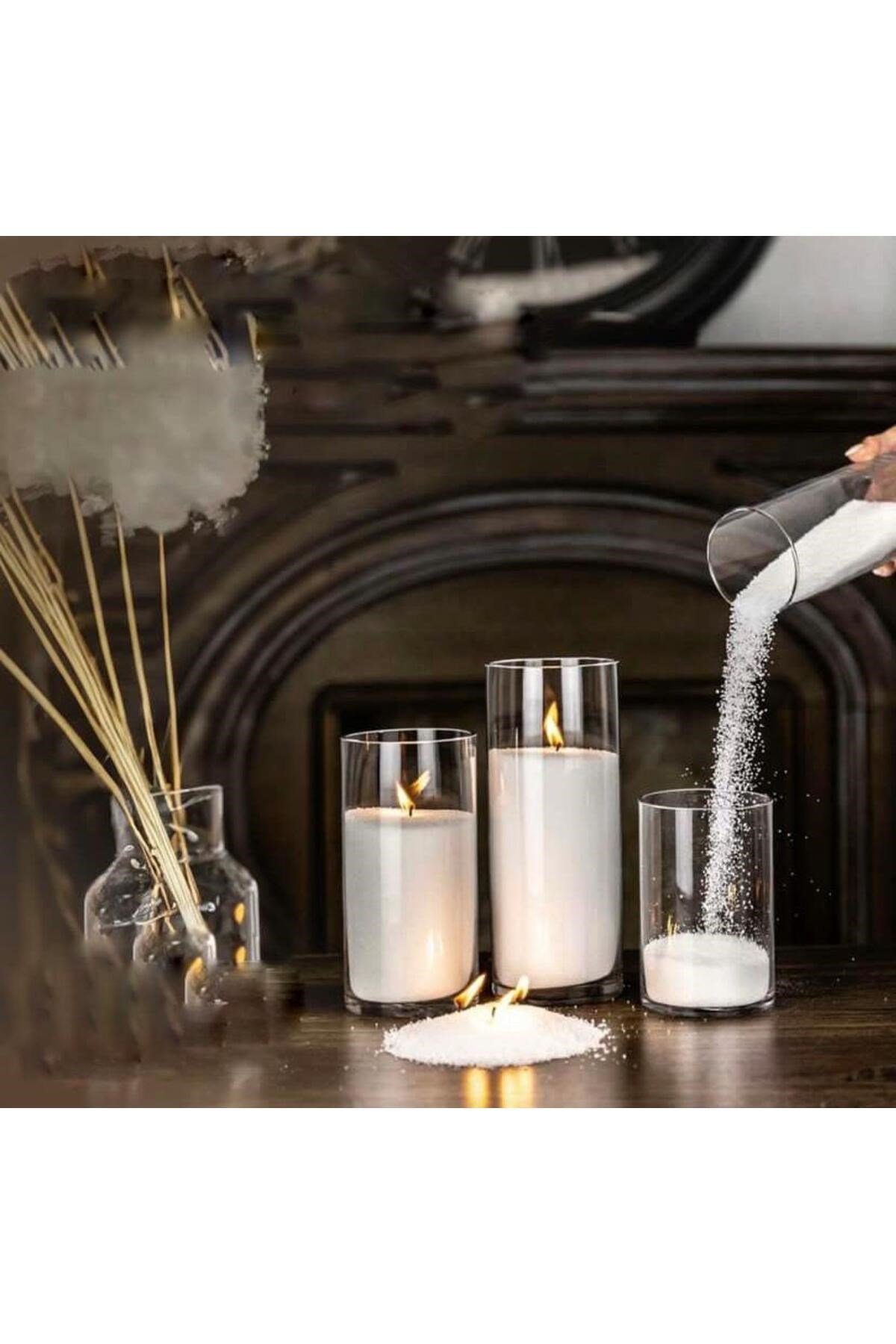 Incı Tozu Mum Beyaz 250 gram Sonsuzluk Tozu Mum Doğal Mum 20 Adet Fitil ile Candle