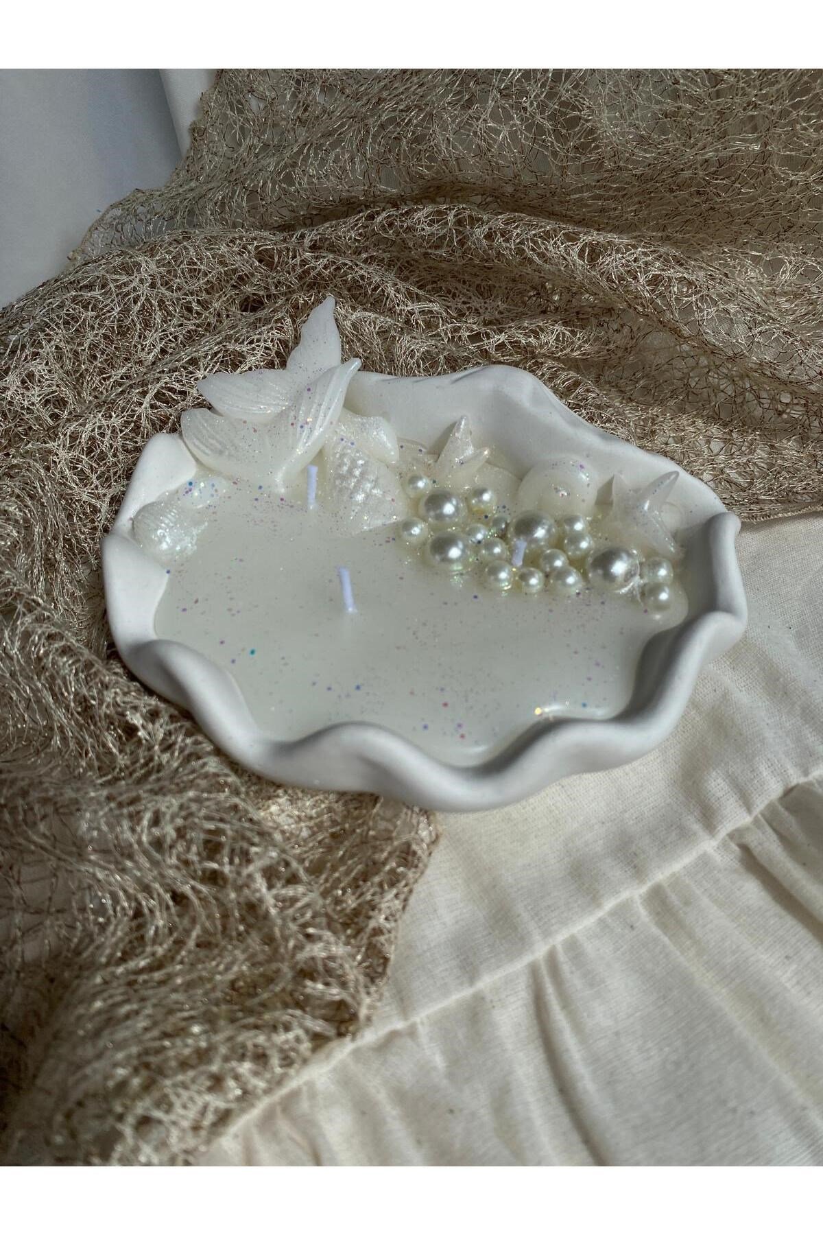 İstiridye Deniz Kabuğu İncili Tasarım Mum Soya Wax Mum