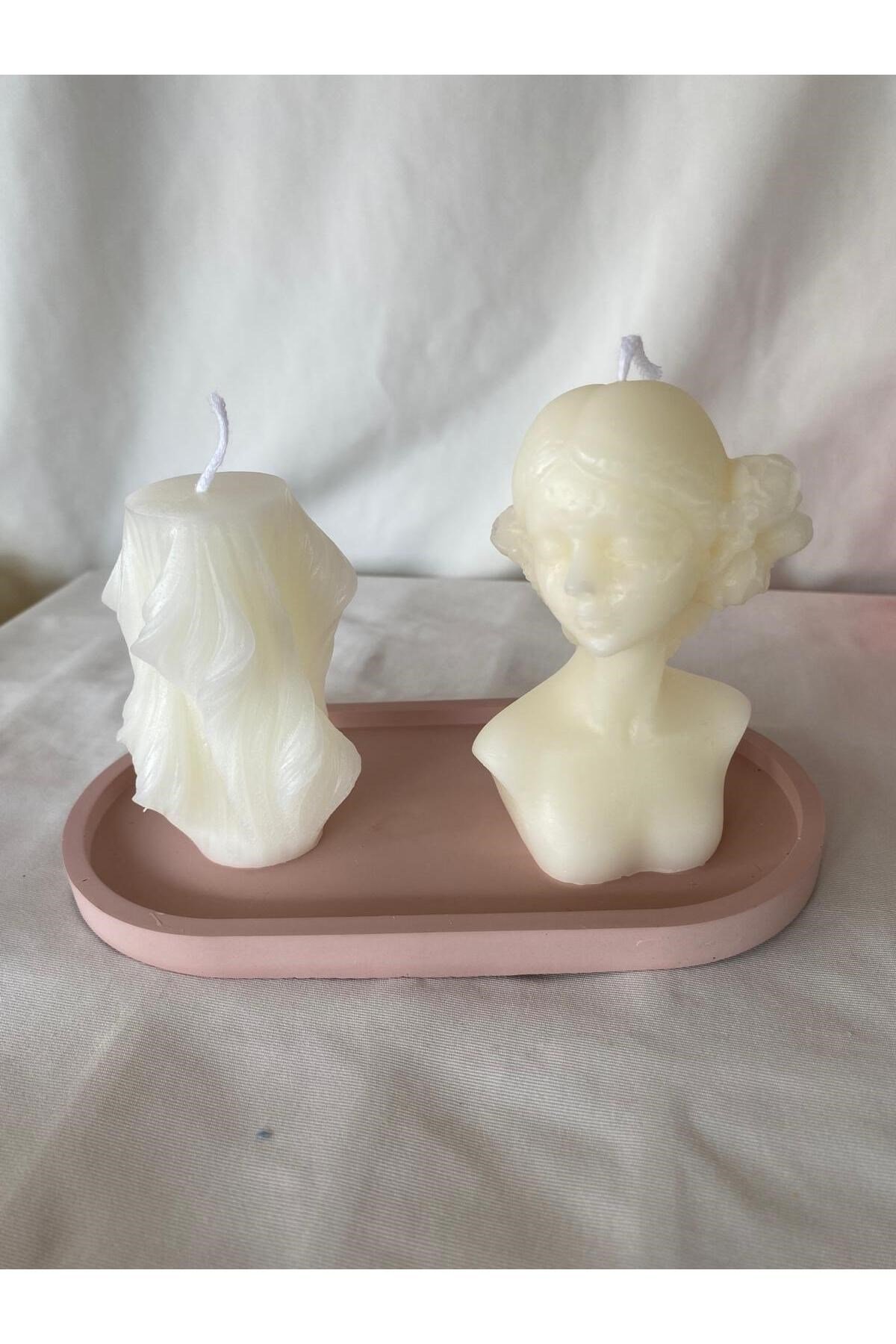 Kadın Biblo ve Dalga Mum + Organizer Dekoratif Tabaklı Set  ( 3 parça )