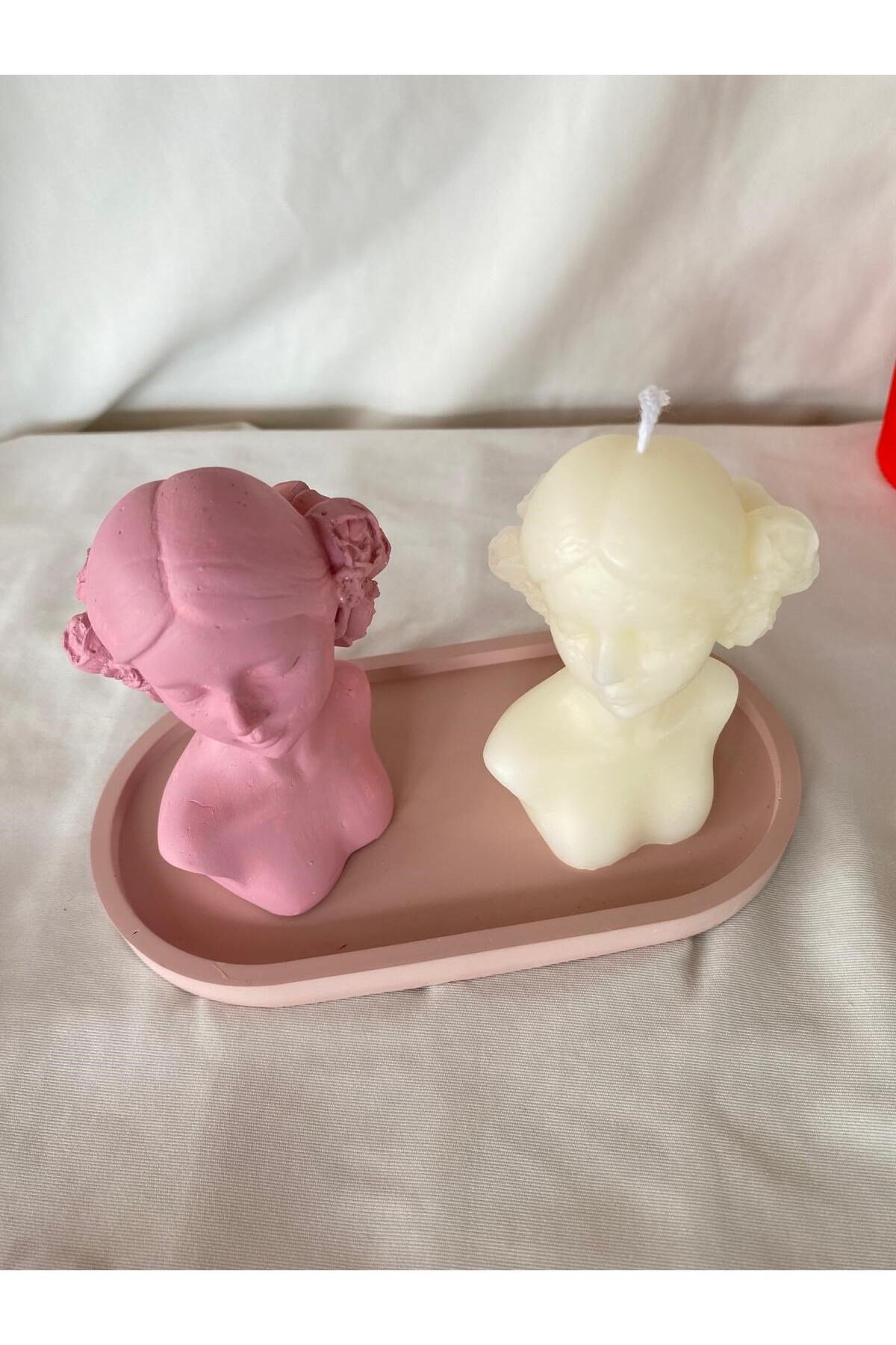 Kadın Biblo ve Kadın Mum + Organizer Dekoratif Tabaklı Set ( 3 parça )