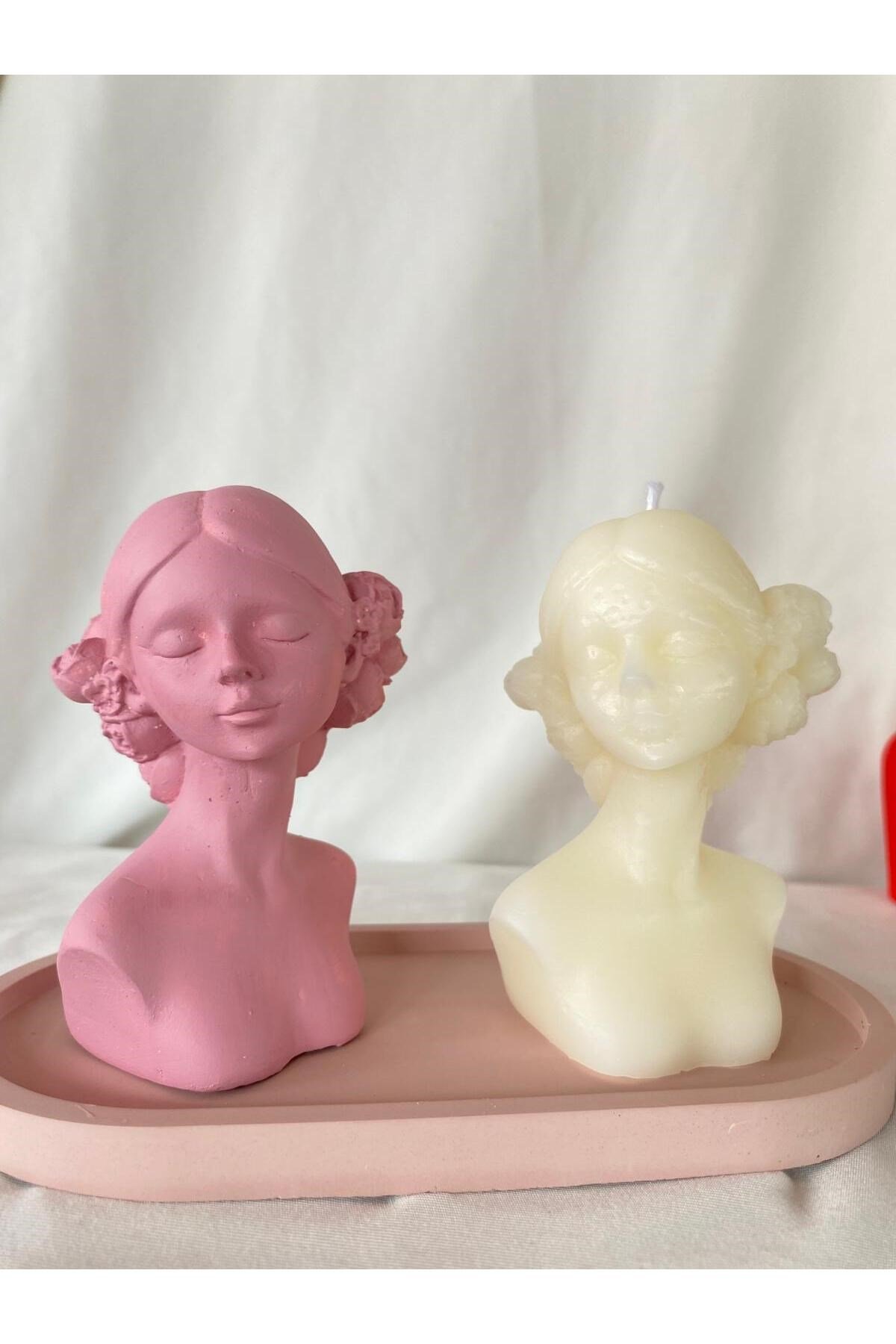 Kadın Biblo ve Kadın Mum + Organizer Dekoratif Tabaklı Set ( 3 parça )