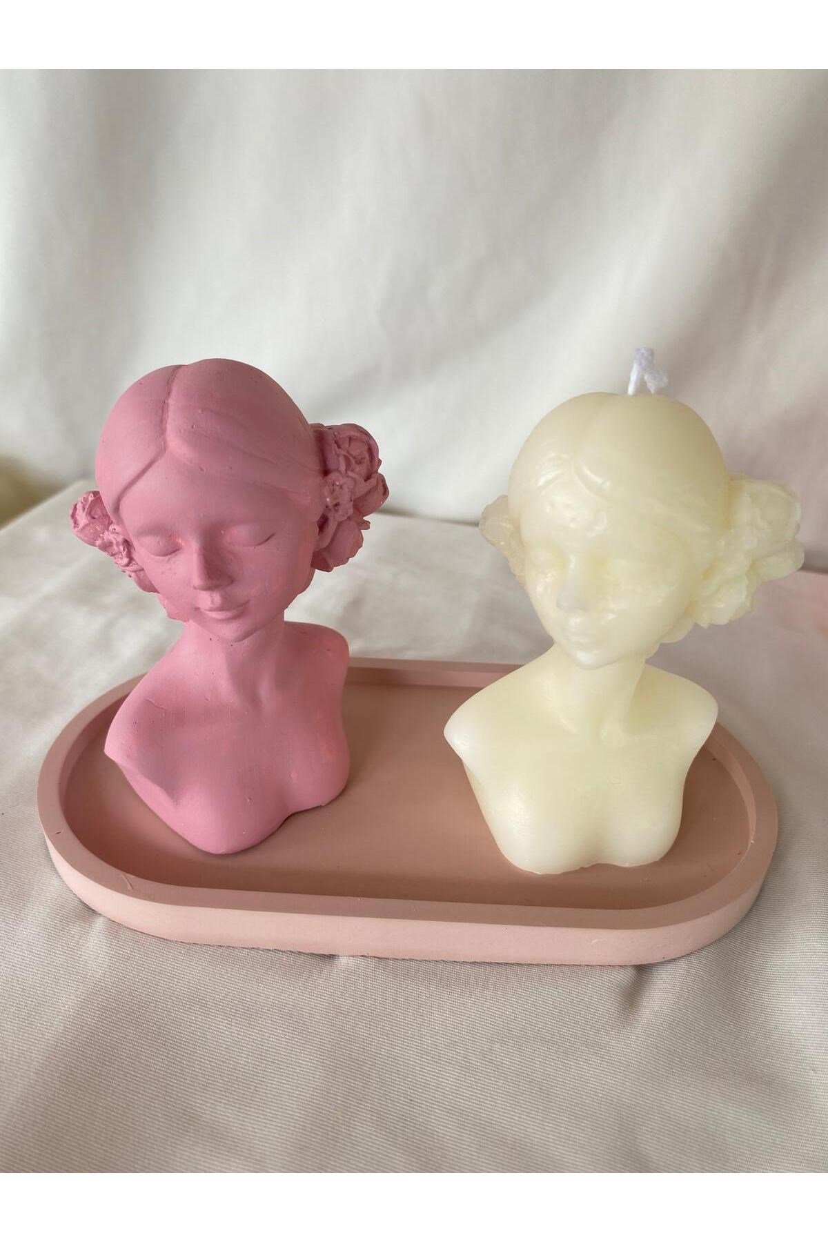 Kadın Biblo ve Kadın Mum + Organizer Dekoratif Tabaklı Set ( 3 parça )