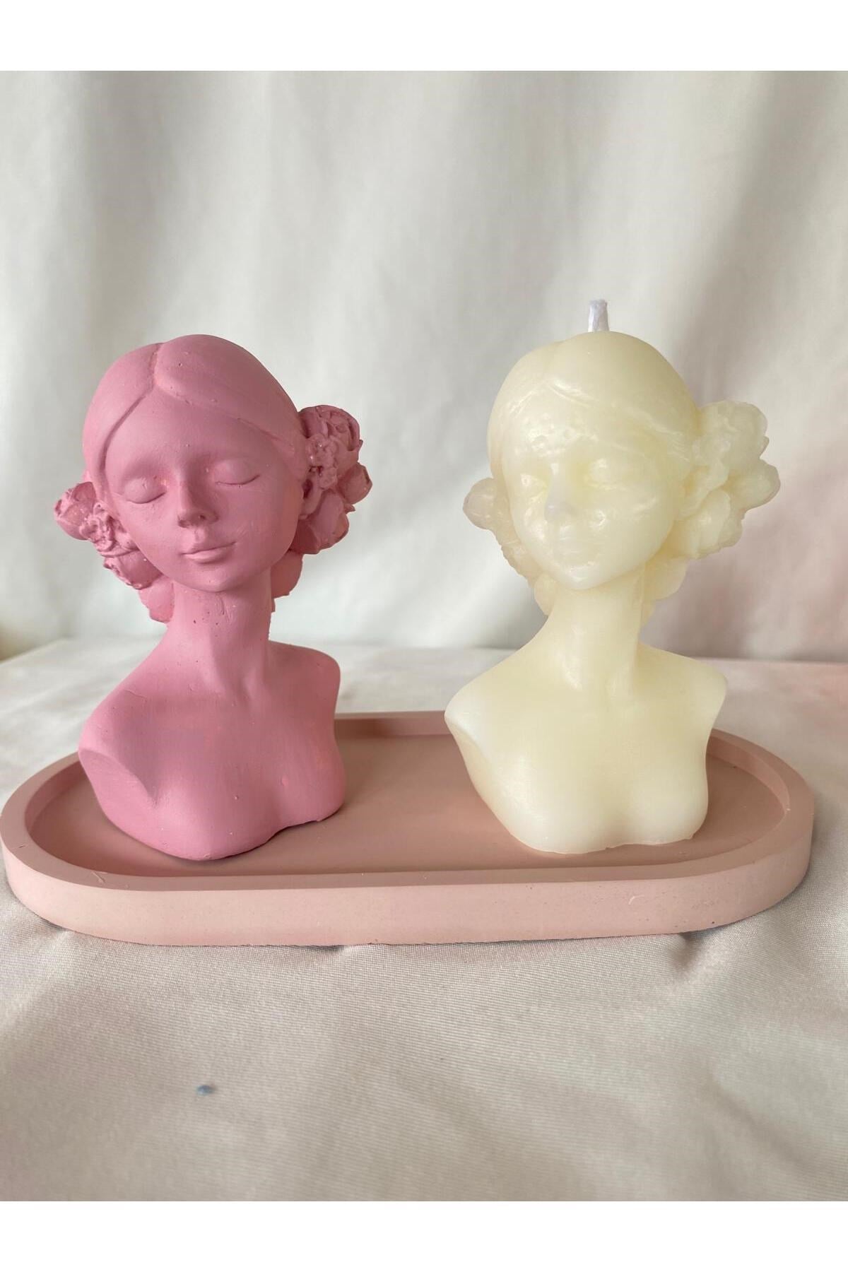 Kadın Biblo ve Kadın Mum + Organizer Dekoratif Tabaklı Set ( 3 parça )