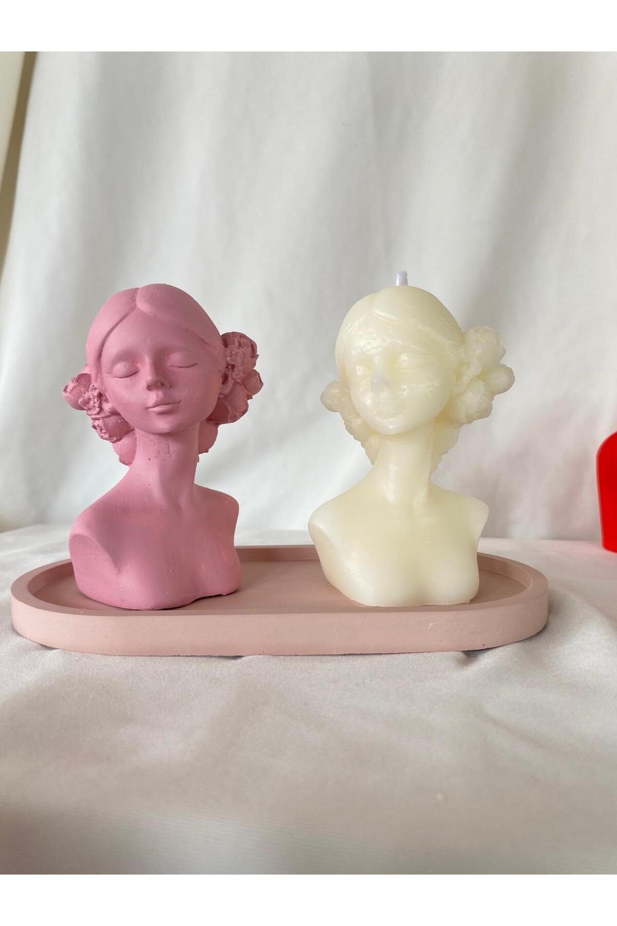 Kadın Biblo ve Kadın Mum + Organizer Dekoratif Tabaklı Set ( 3 parça )