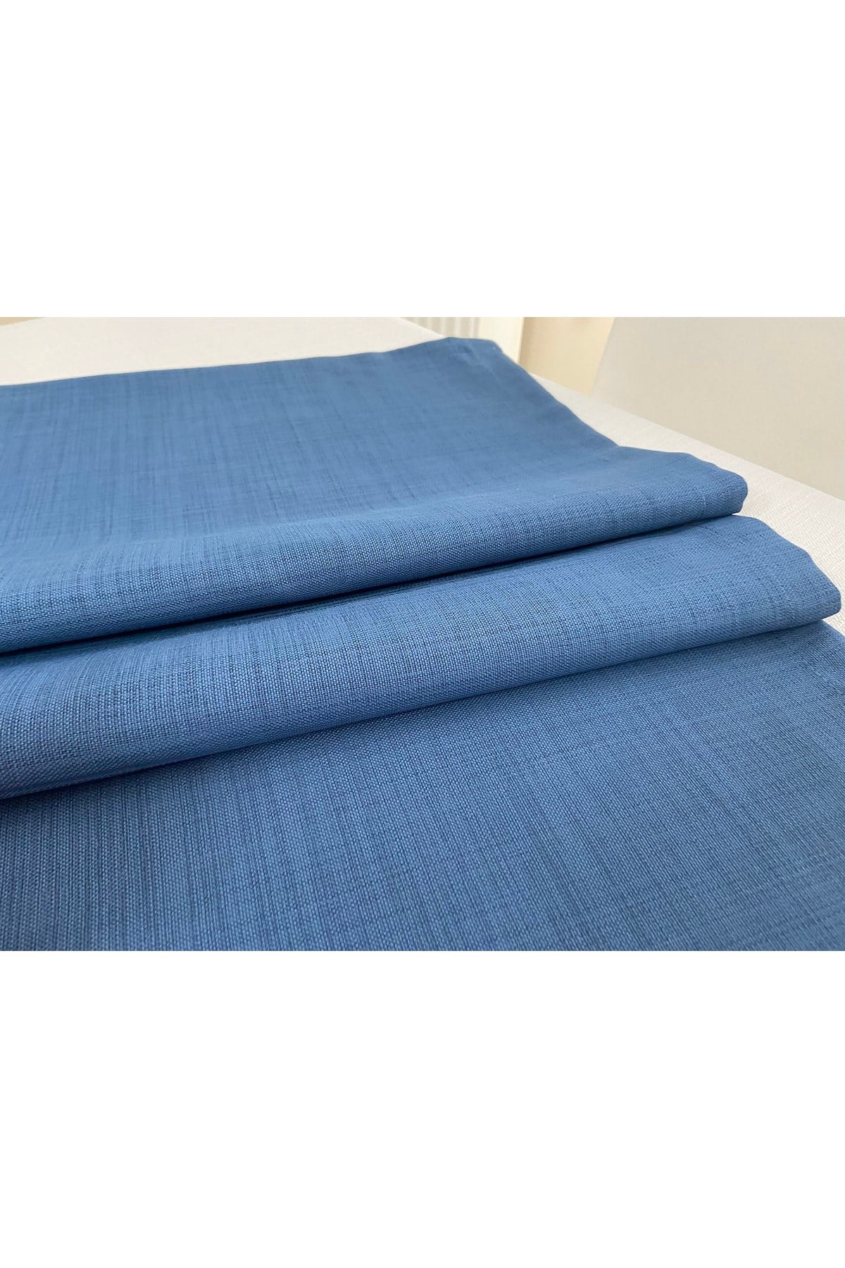 Keten Görünümlü Dikdörtgen Runner 40 X 150 Indigo Mavi