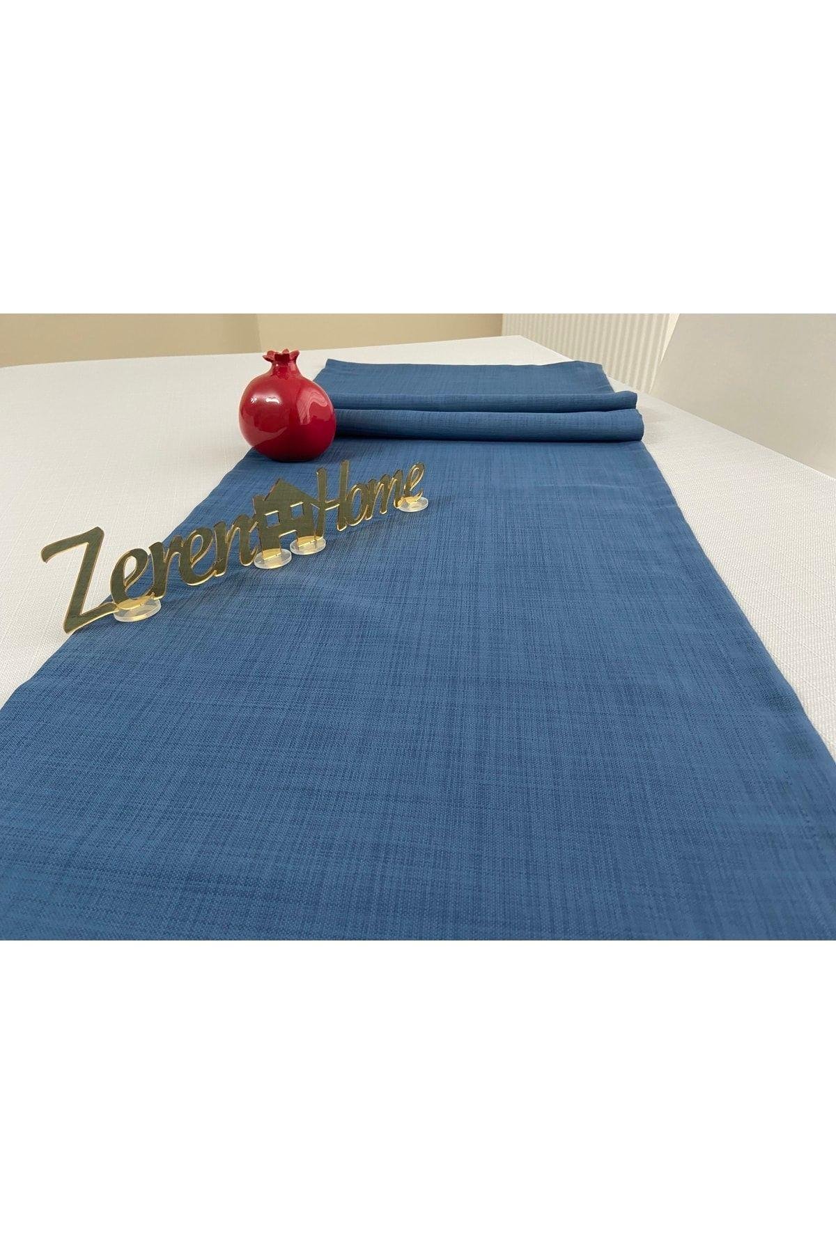 Keten Görünümlü Dikdörtgen Runner 40 X 150 Indigo Mavi