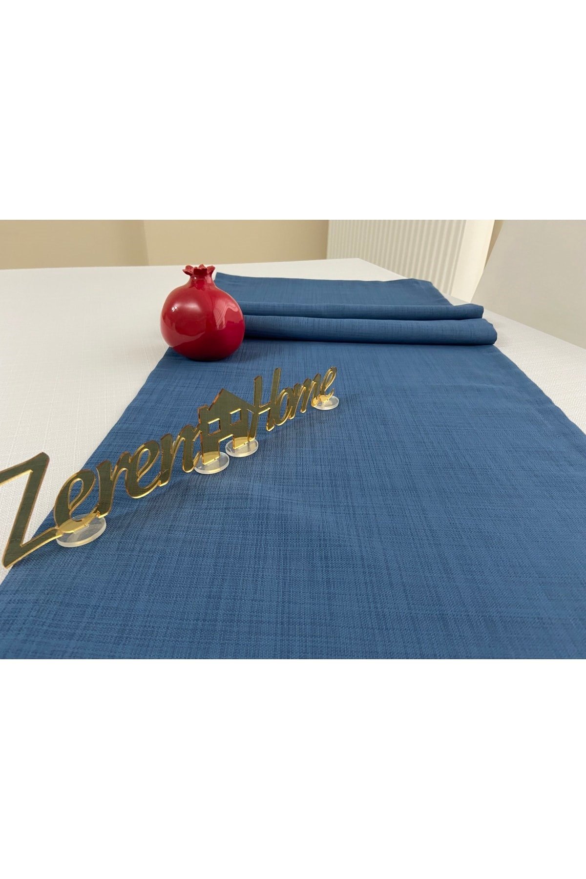 Keten Görünümlü Dikdörtgen Runner 40 X 150 Indigo Mavi