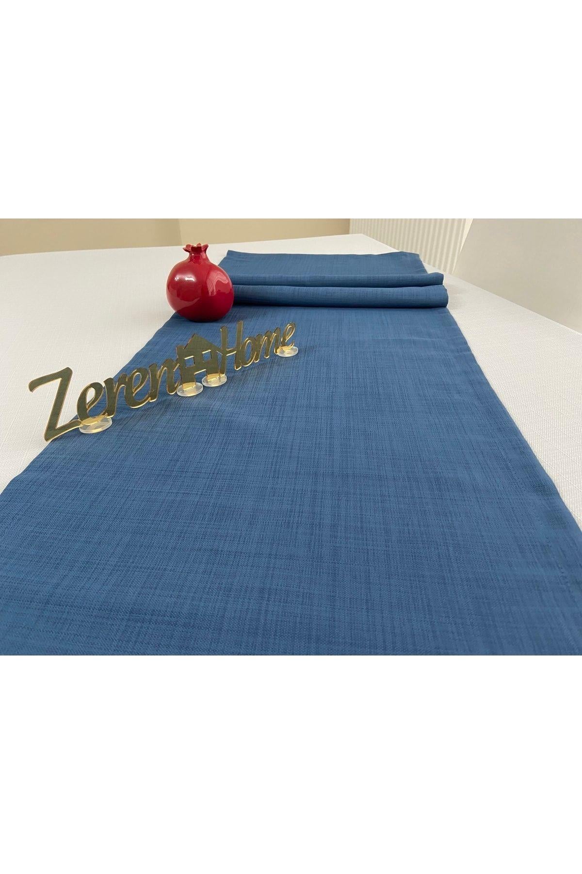 Keten Görünümlü Dikdörtgen Runner 40 X 150 Indigo Mavi