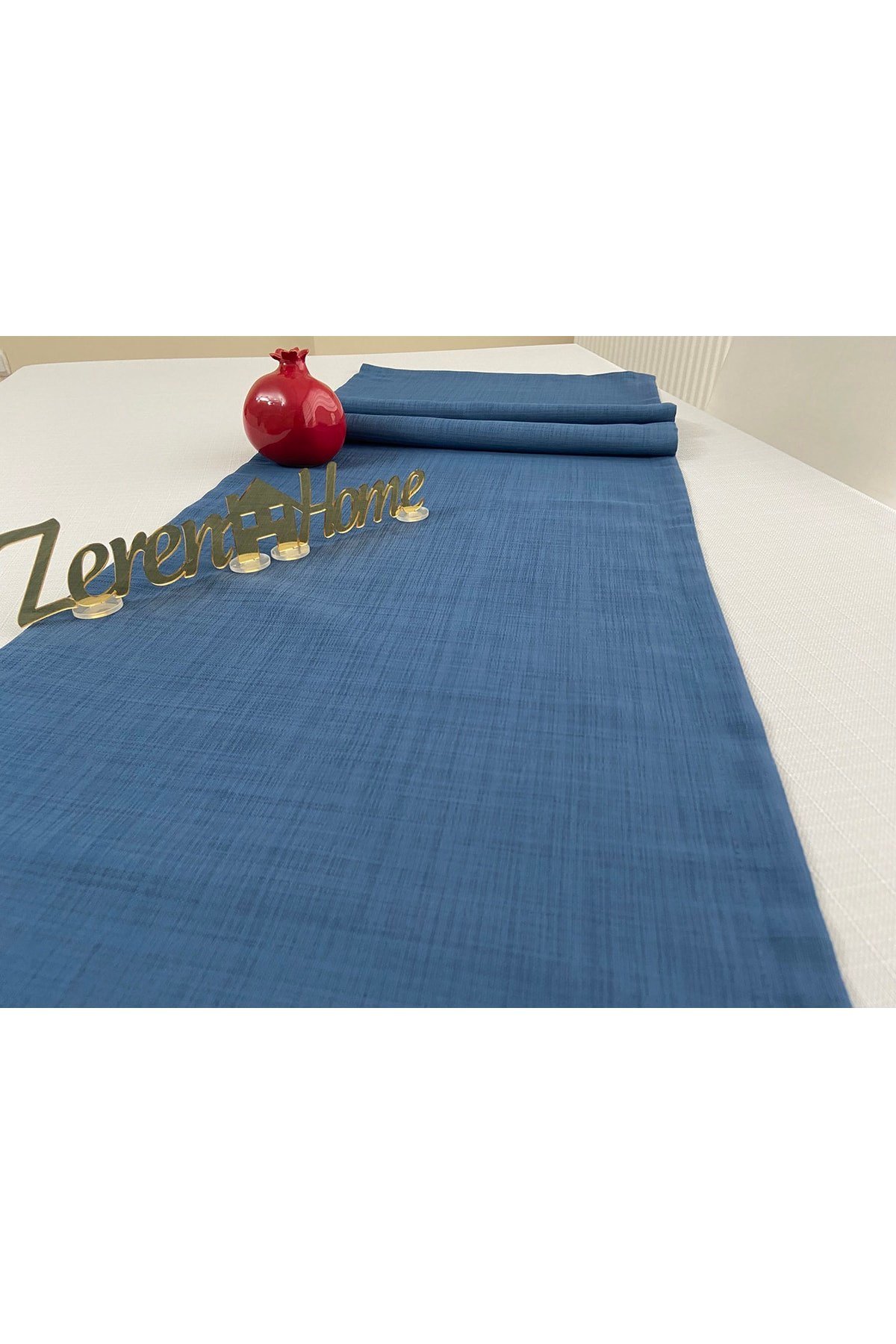 Keten Görünümlü Dikdörtgen Runner 40 X 150 Indigo Mavi
