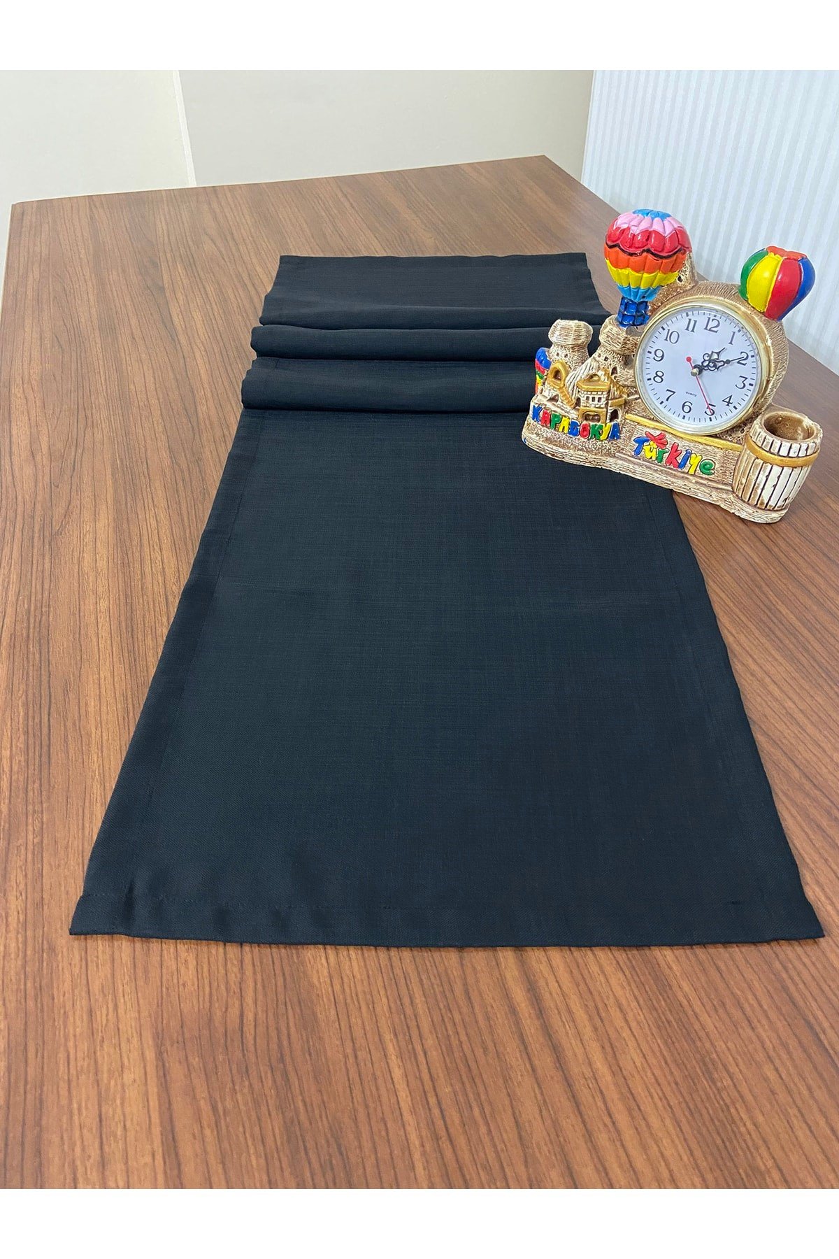 Keten Görünümlü Dikdörtgen Runner Siyah 40 X 150