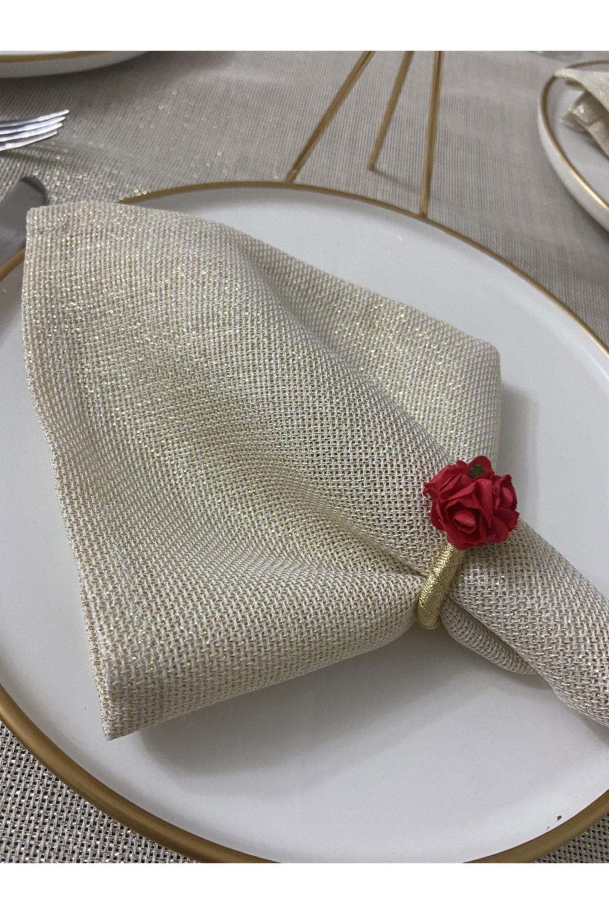 Keten Görünümlü Linen Simli Peçete Gold 35 X 35