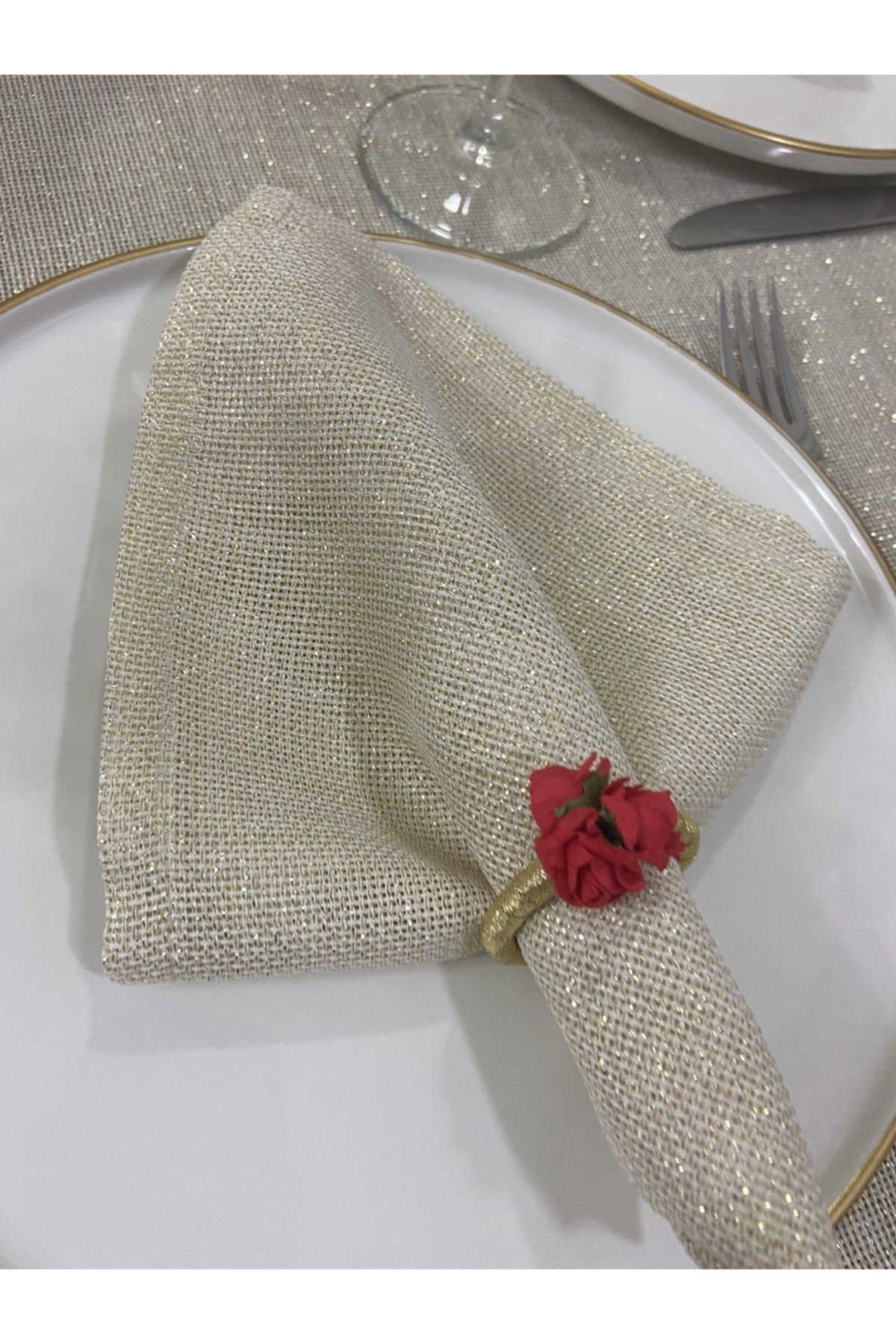 Keten Görünümlü Linen Simli Peçete Gold 35 X 35 - 8 Adet