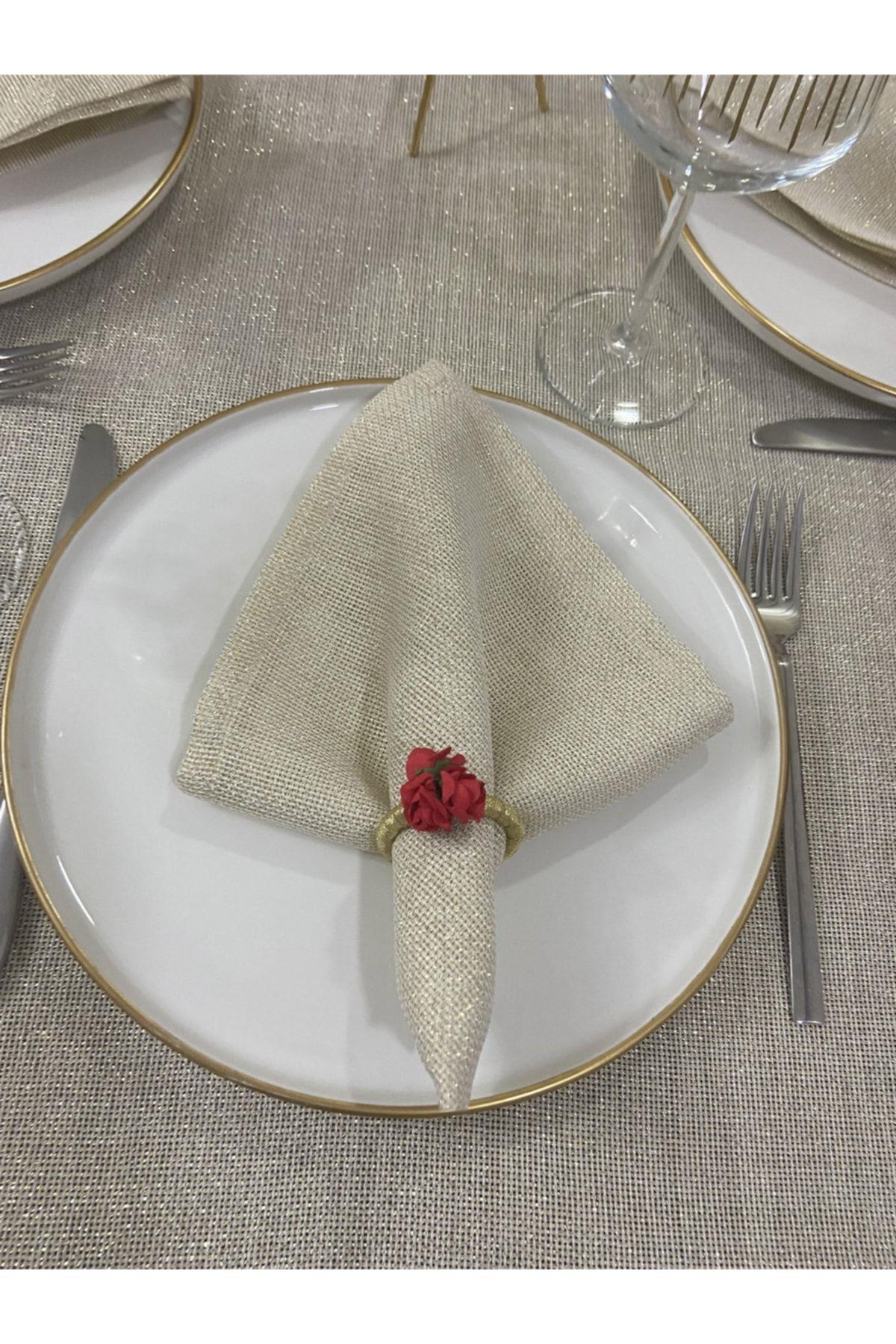 Keten Görünümlü Linen Simli Peçete Gold 35 X 35