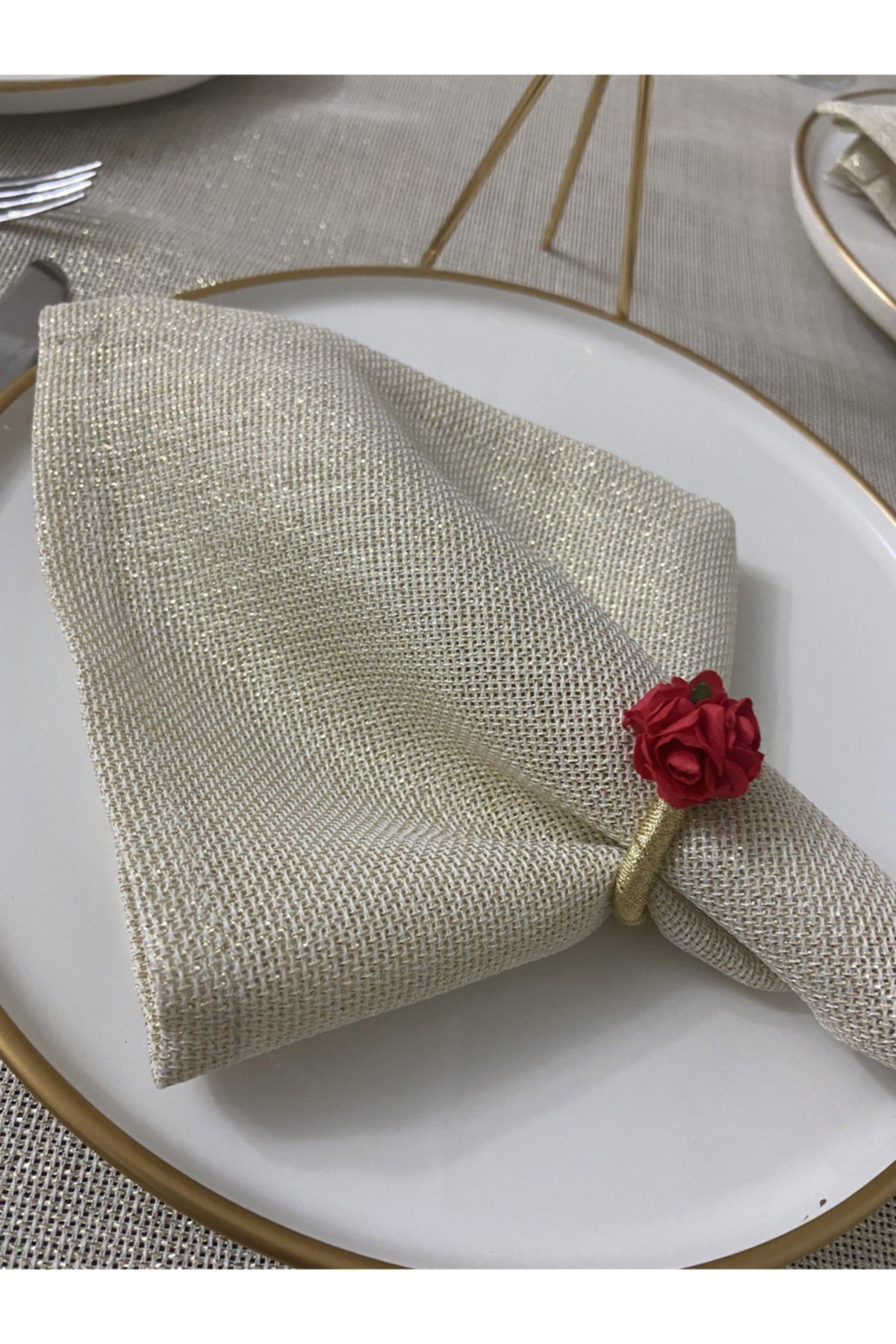 Keten Görünümlü Linen Simli Peçete Gold 35 X 35 - 8 Adet