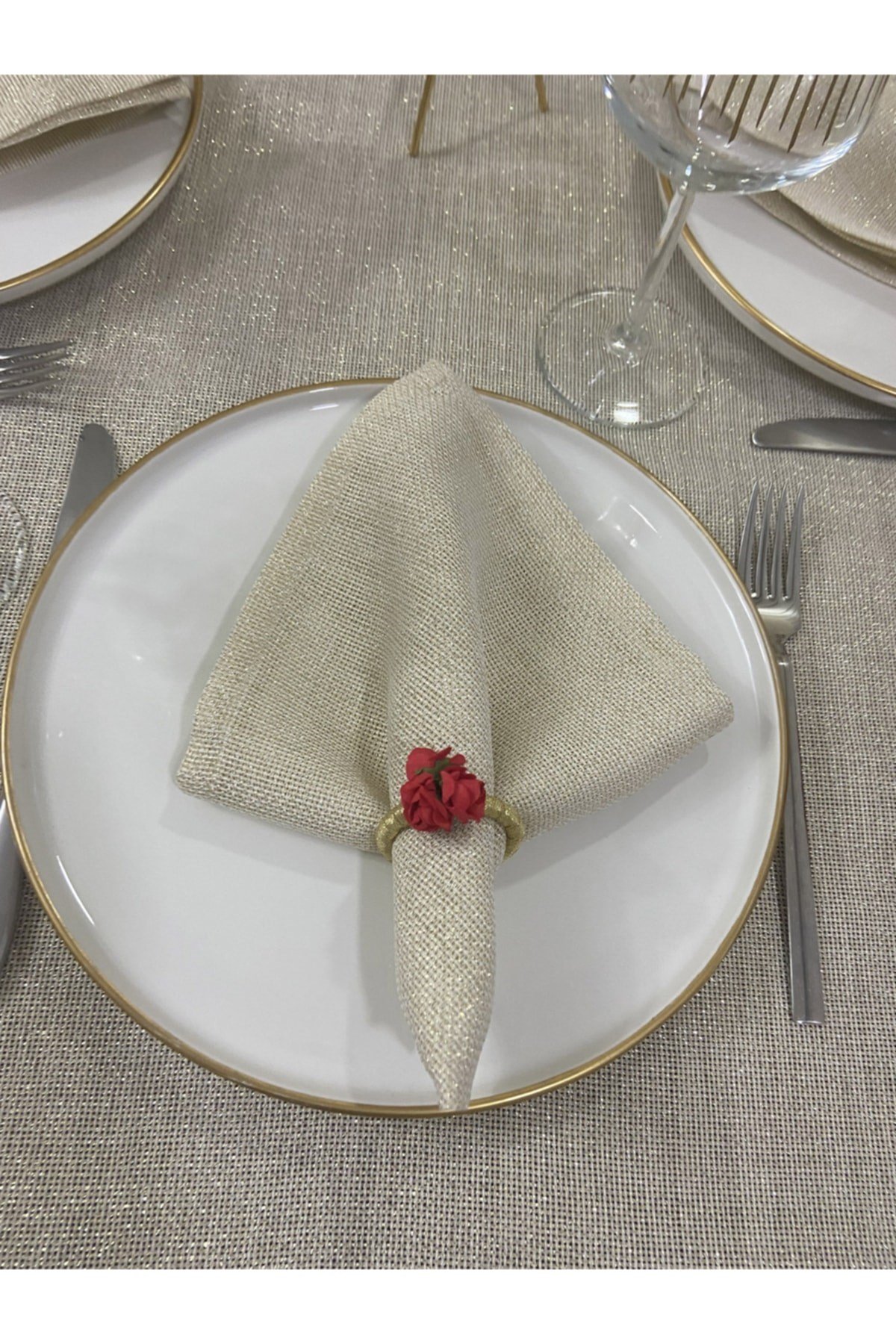Keten Görünümlü Linen Simli Peçete Gold 35 X 35 - 8 Adet