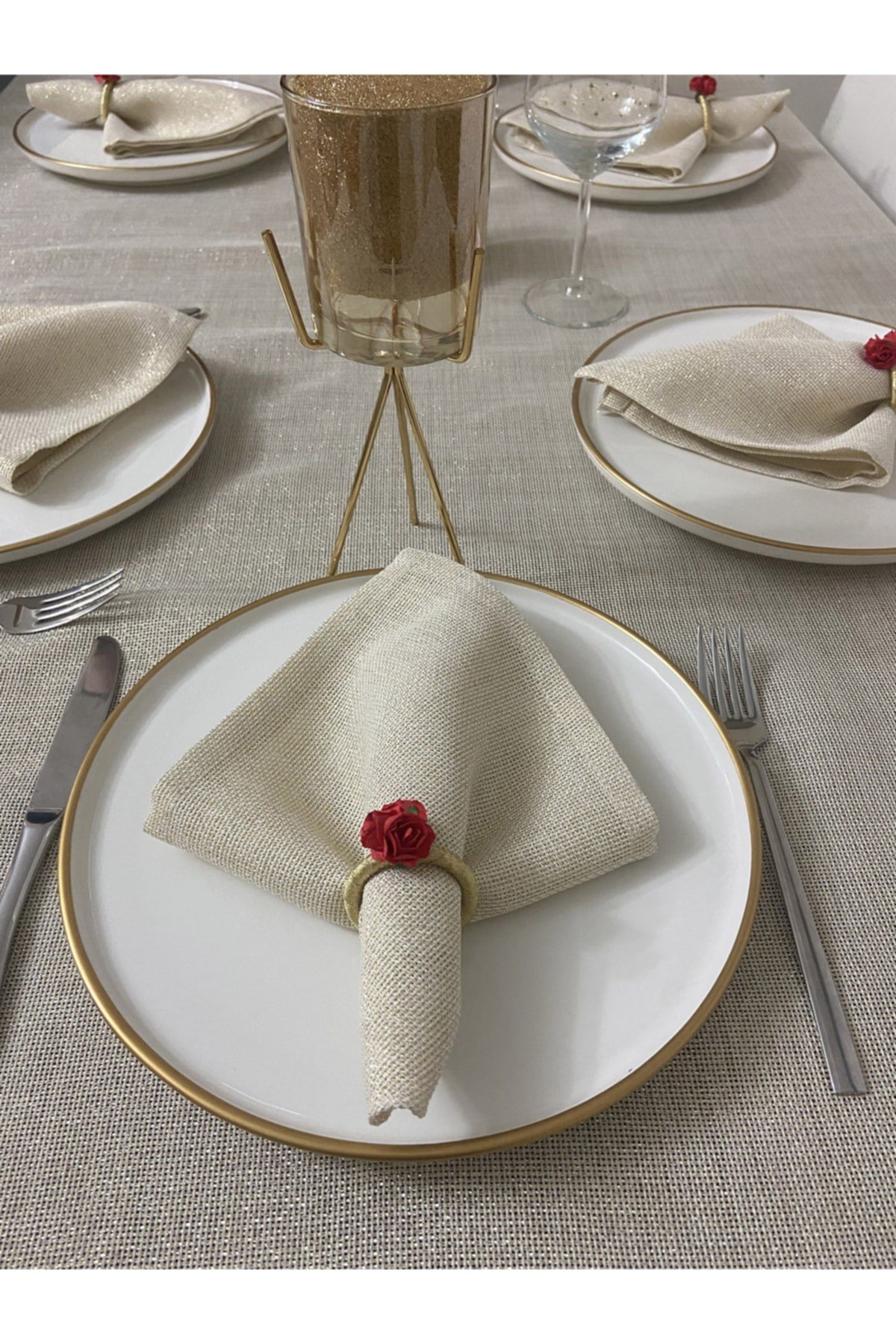 Keten Görünümlü Linen Simli Peçete Gold 35 X 35 - 8 Adet