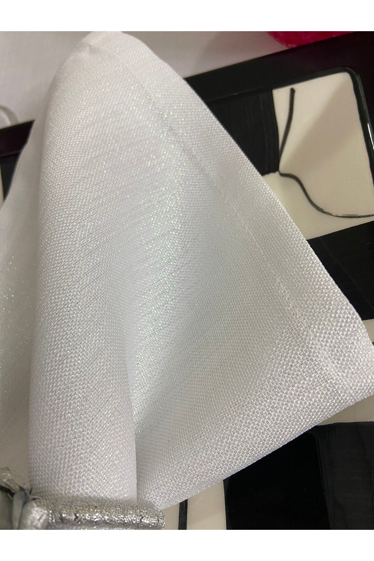 Keten Görünümlü Simli Dertsiz Servis Peçetesi 35x35 Beyaz 12 Adet