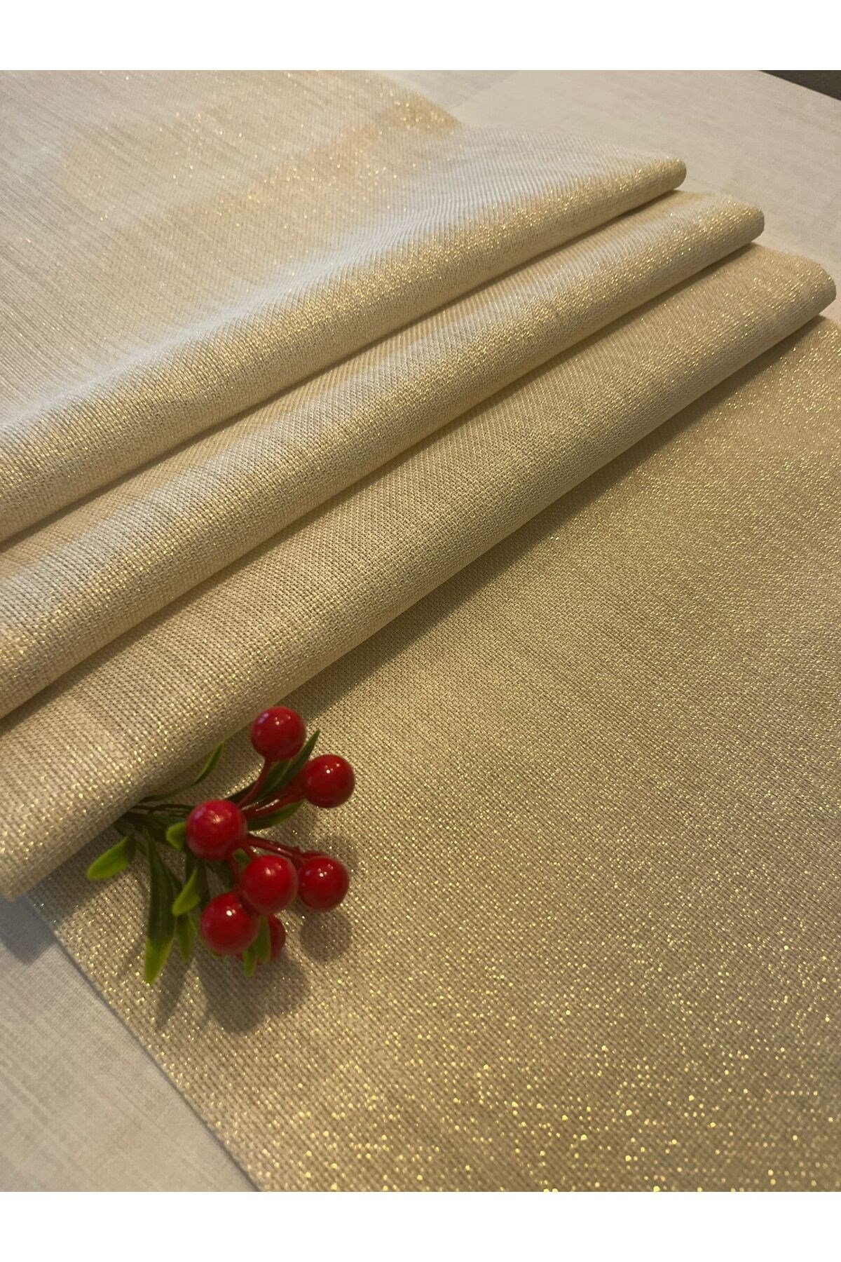 Keten Görünümlü Simli Linen Gold Runner 40 x 160