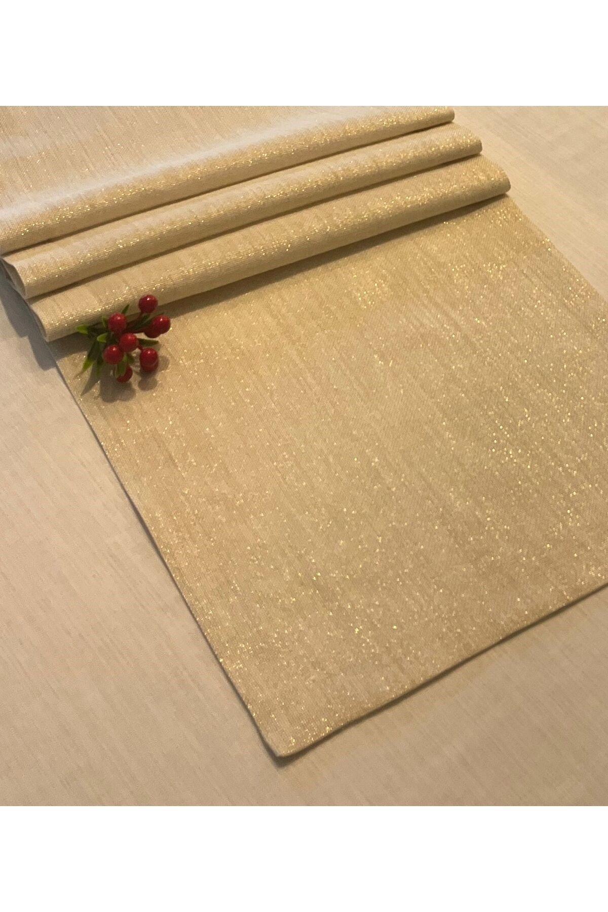 Keten Görünümlü Simli Linen Gold Runner 40 x 160