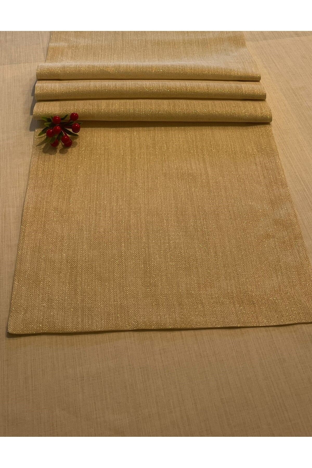 Keten Görünümlü Simli Linen Gold Runner 40 x 160