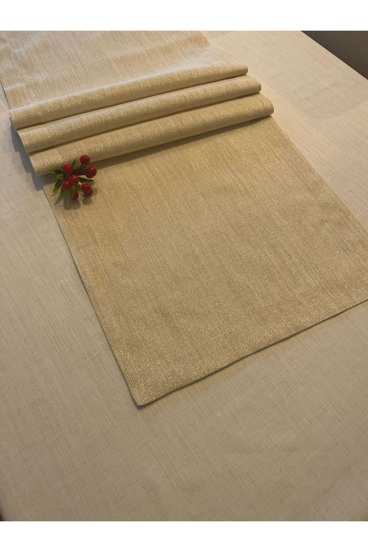 Keten Görünümlü Simli Linen Gold Runner 40 x 160