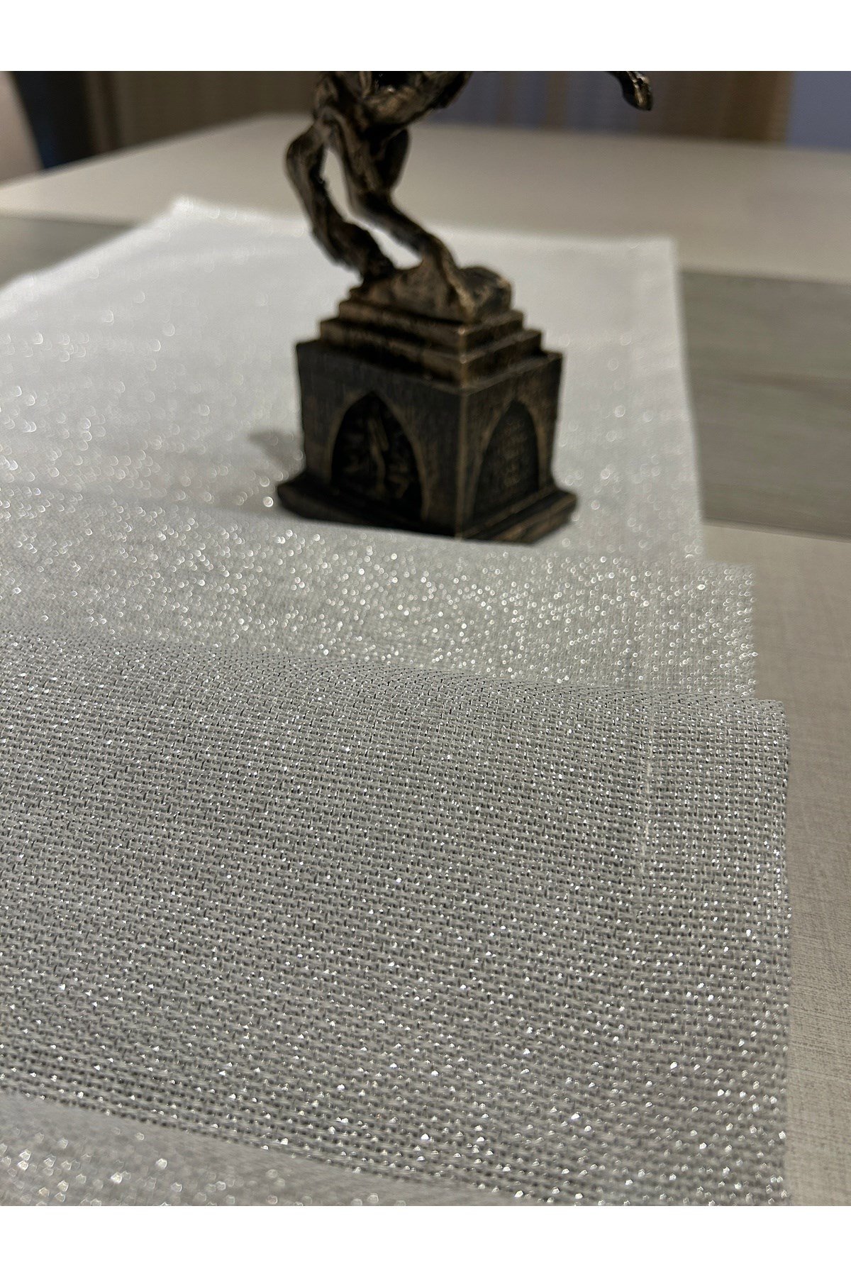 Keten Görünümlü Simli Linen Gümüş Runner 40 x 160