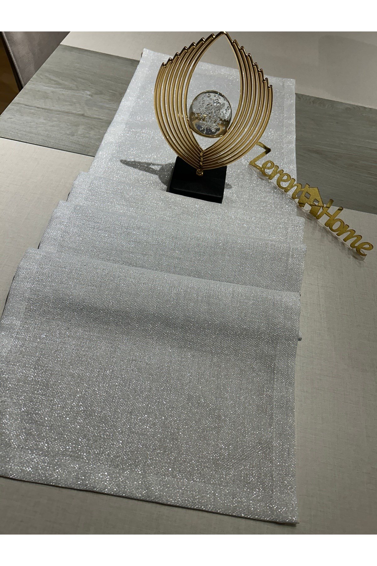 Keten Görünümlü Simli Linen Gümüş Runner 40 x 160