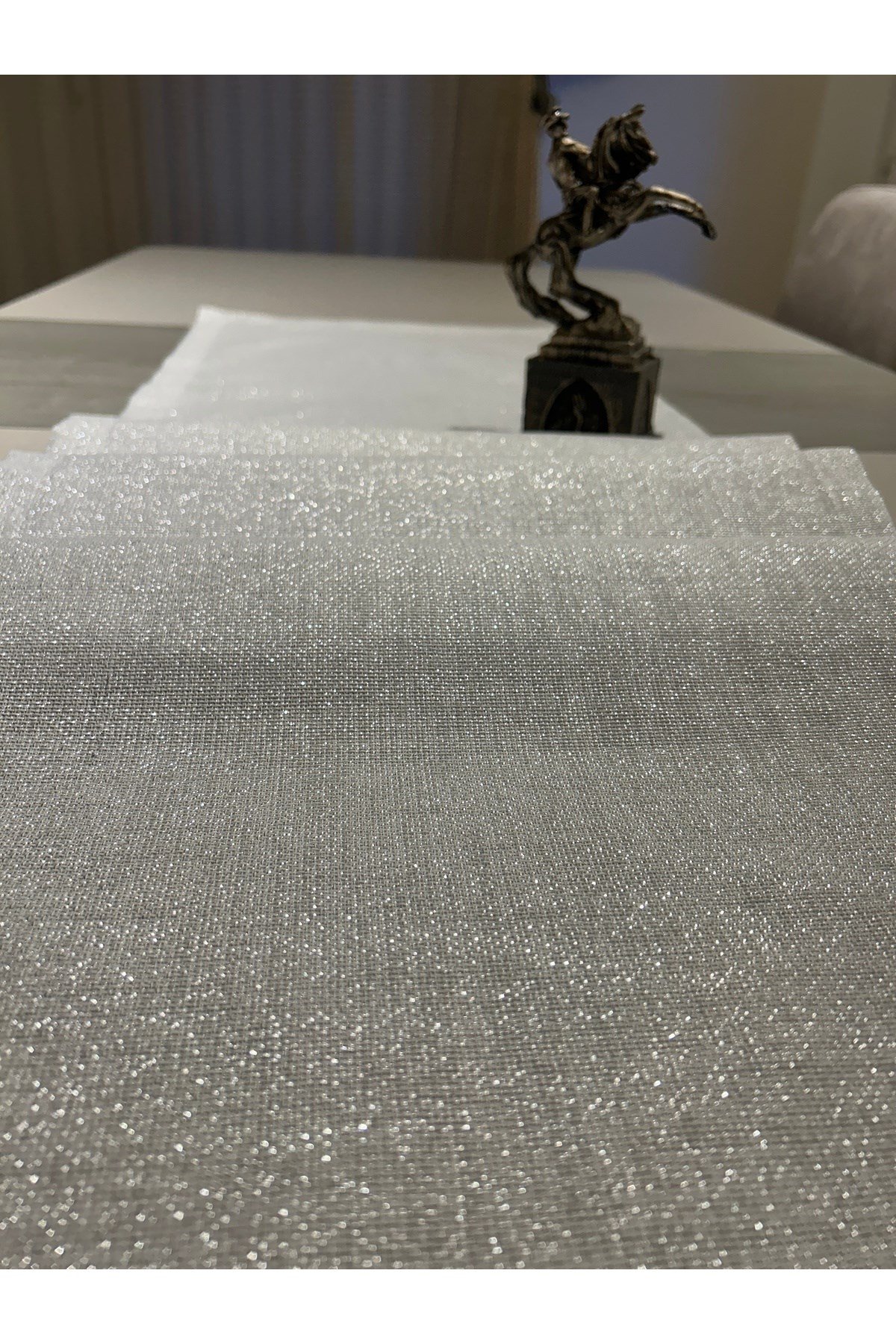 Keten Görünümlü Simli Linen Gümüş Runner 40 x 160