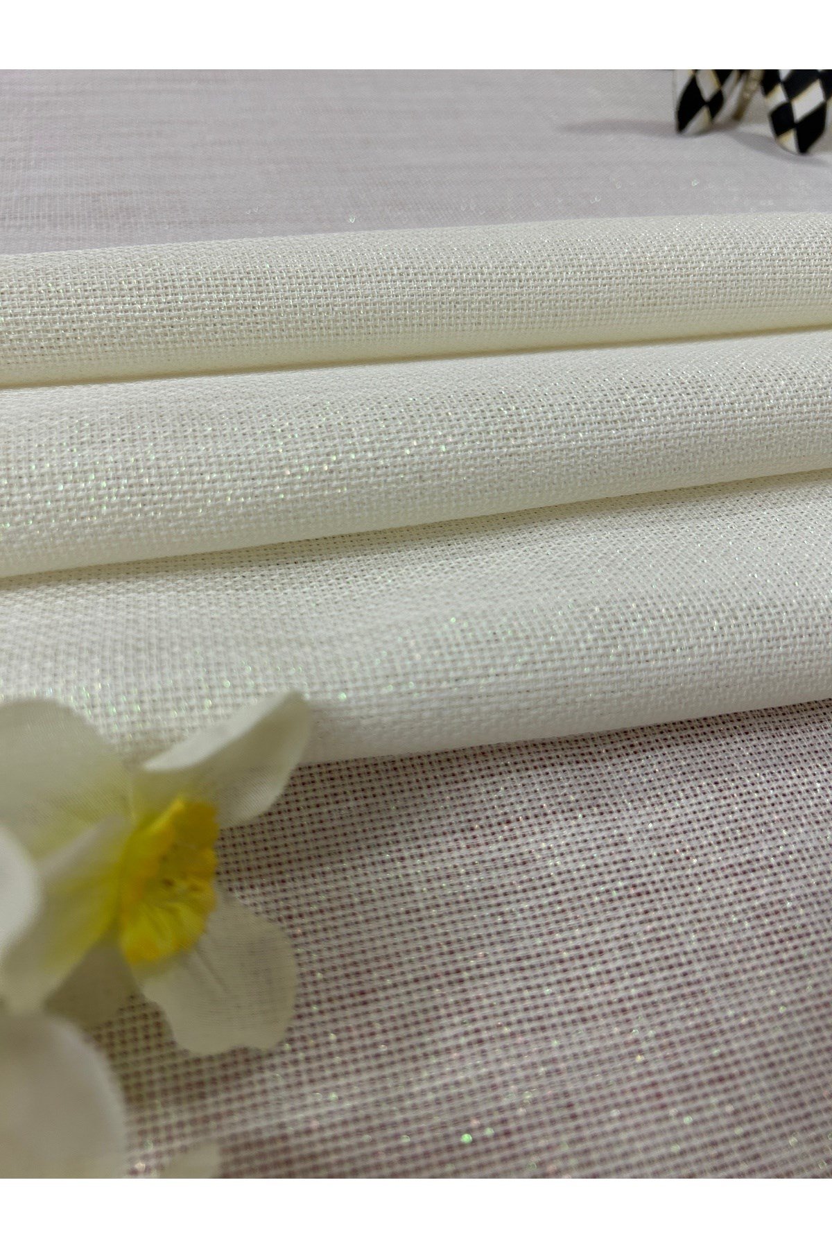 Keten Görünümlü Simli Linen Krem Runner 40 x 160