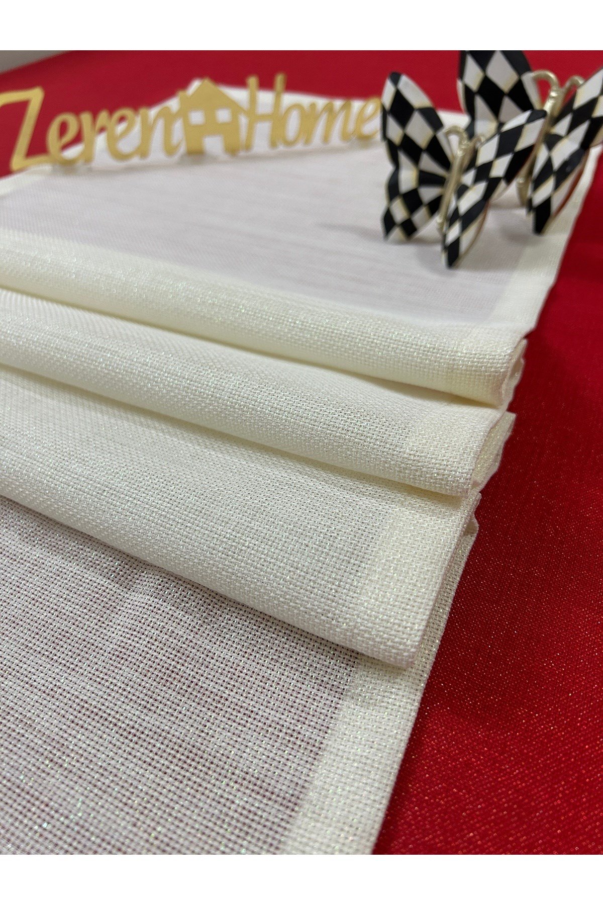 Keten Görünümlü Simli Linen Krem Runner 40 x 160