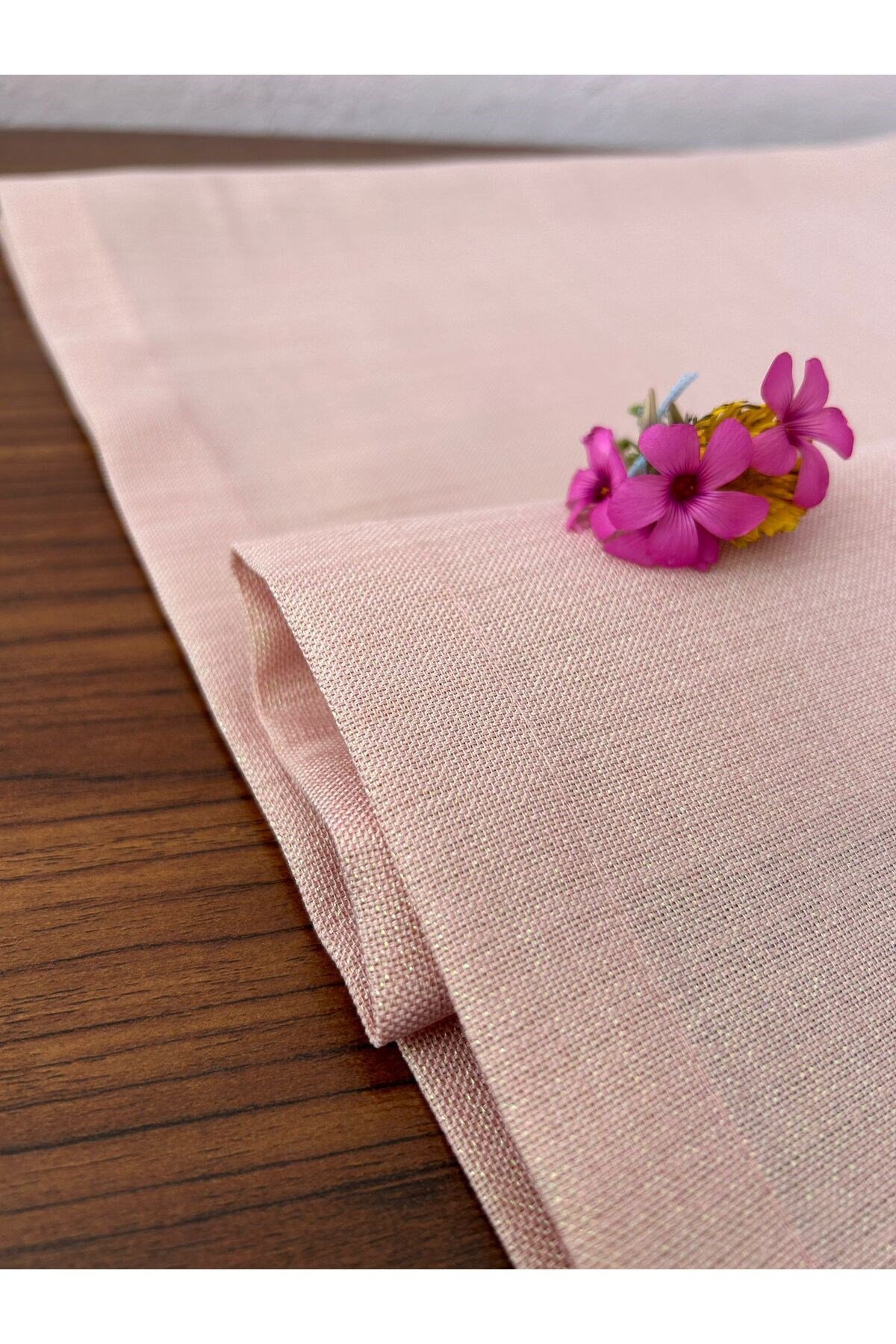 Keten Görünümlü Simli Linen Pudra Runner 40 x 160