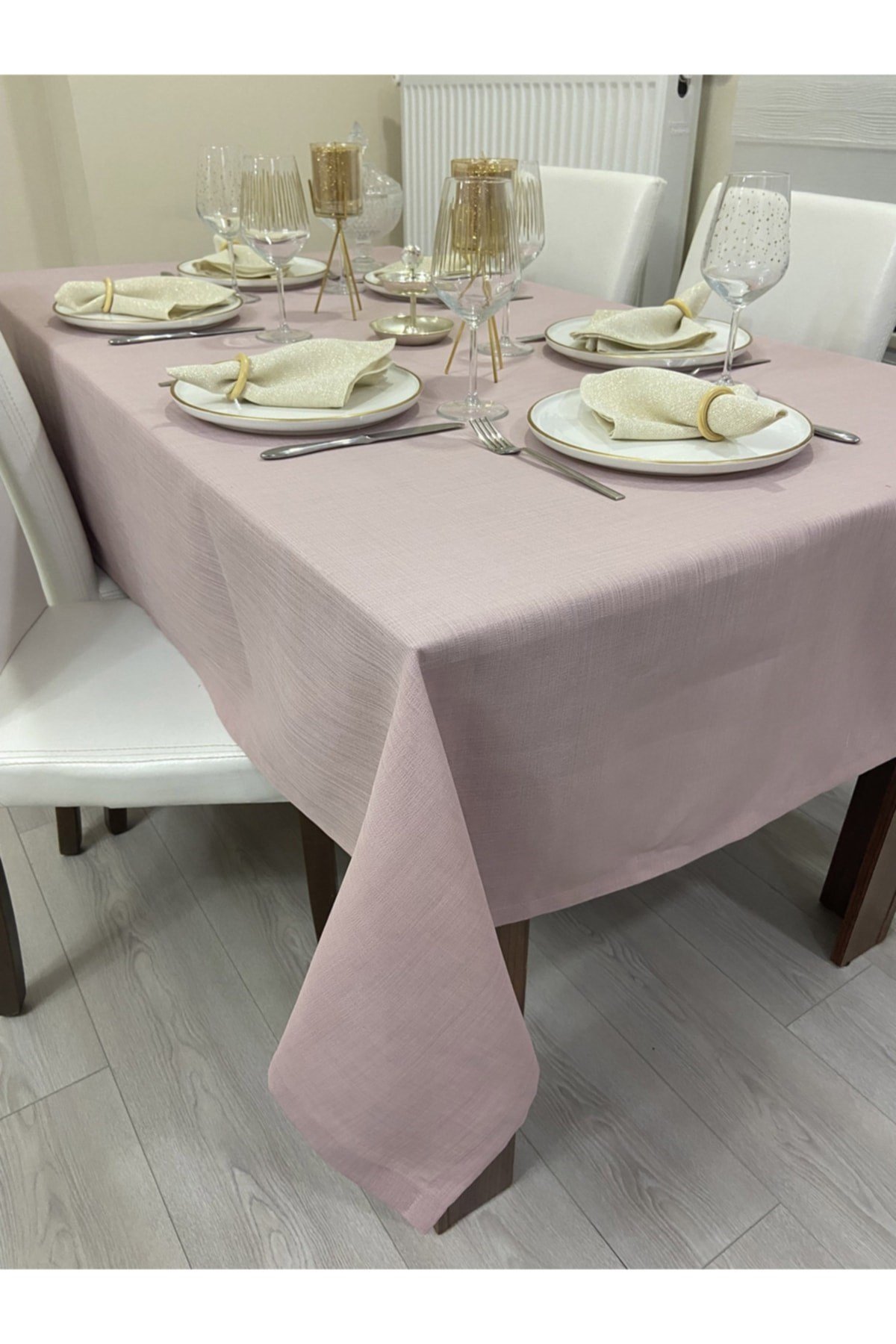 Keten Görünümlü Simsiz Begonvil Masa Örtüsü Pudra Pembe