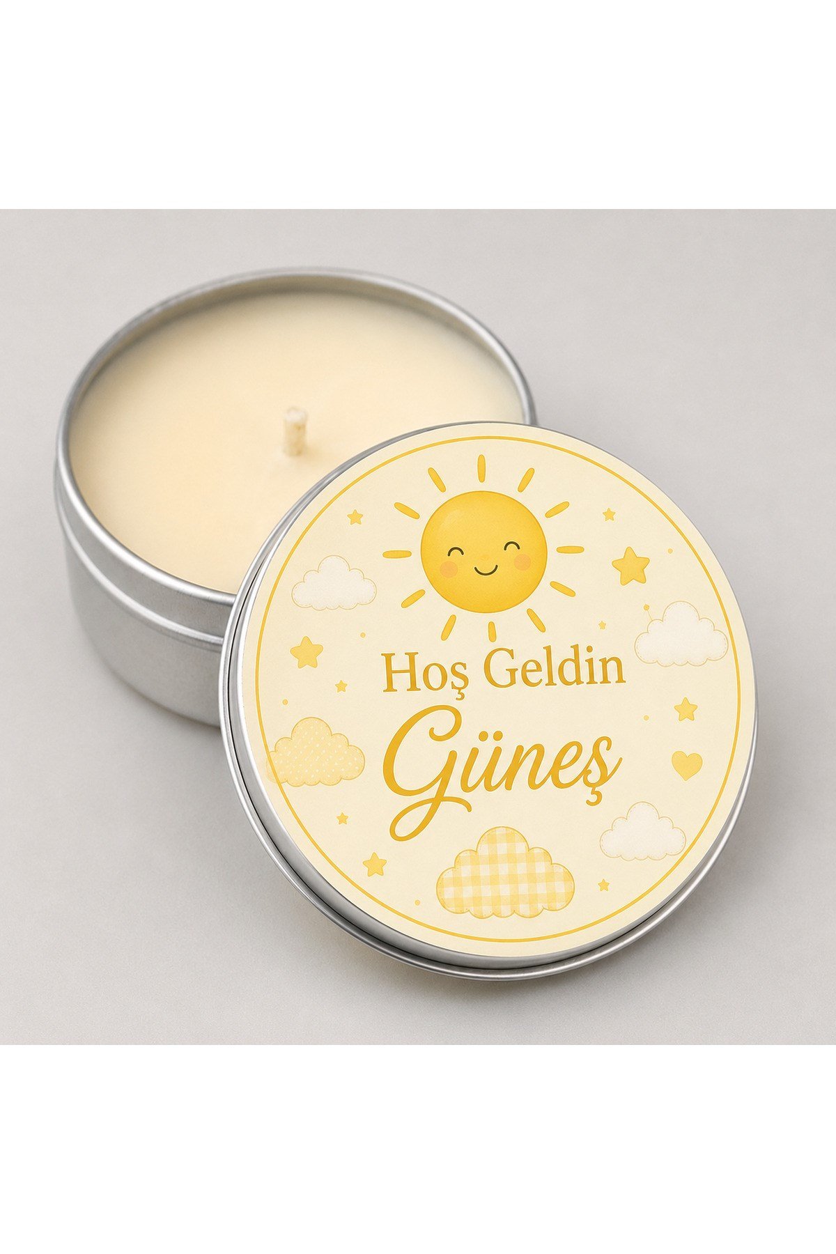 Kişiye Özel İsim Baskılı Hediyelik Mum 10 Adet | Metal Kutulu Bebek Mevlüdü, Baby Shower, Hastane Çıkışı Dağıtmalık Mum