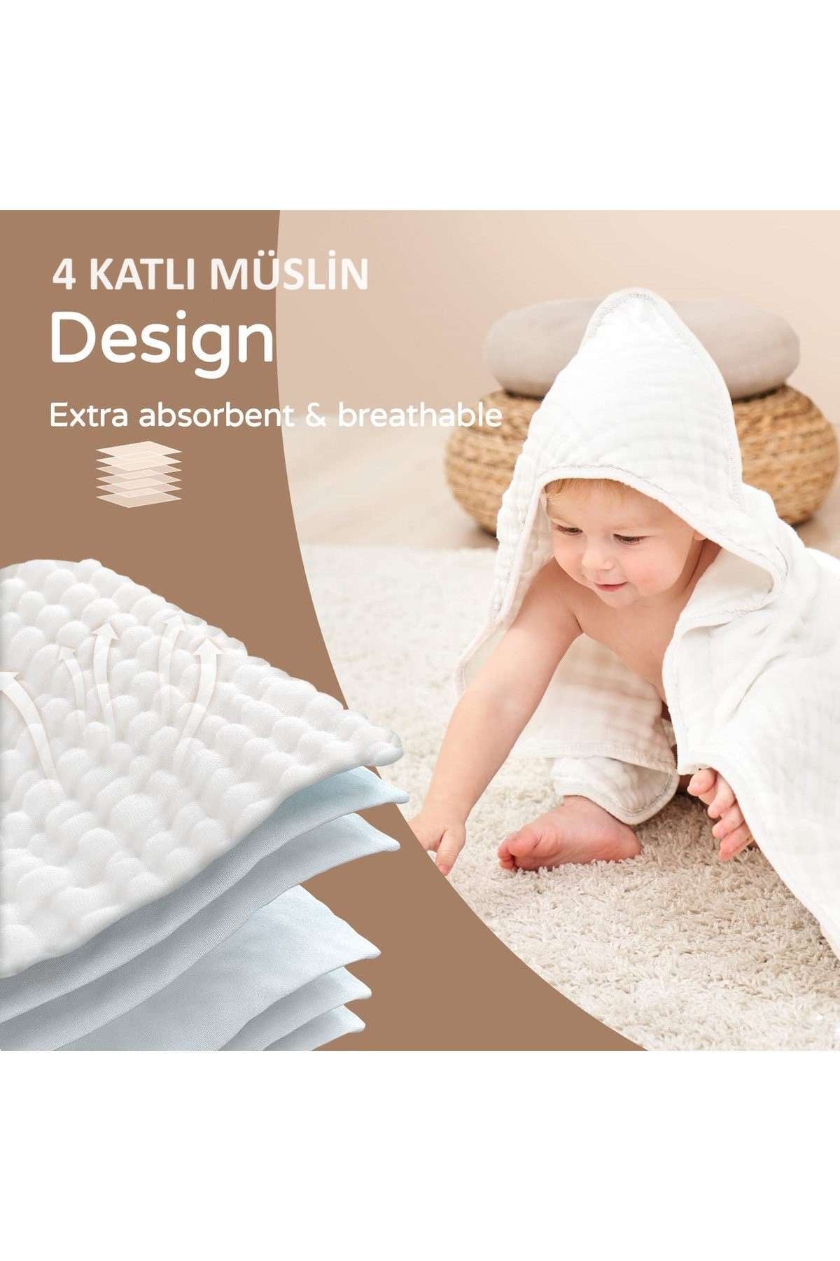 Kişiye Özel İsim Nakışlı 4 Kat Müslin Kurulama Havlusu %100 Pamuk