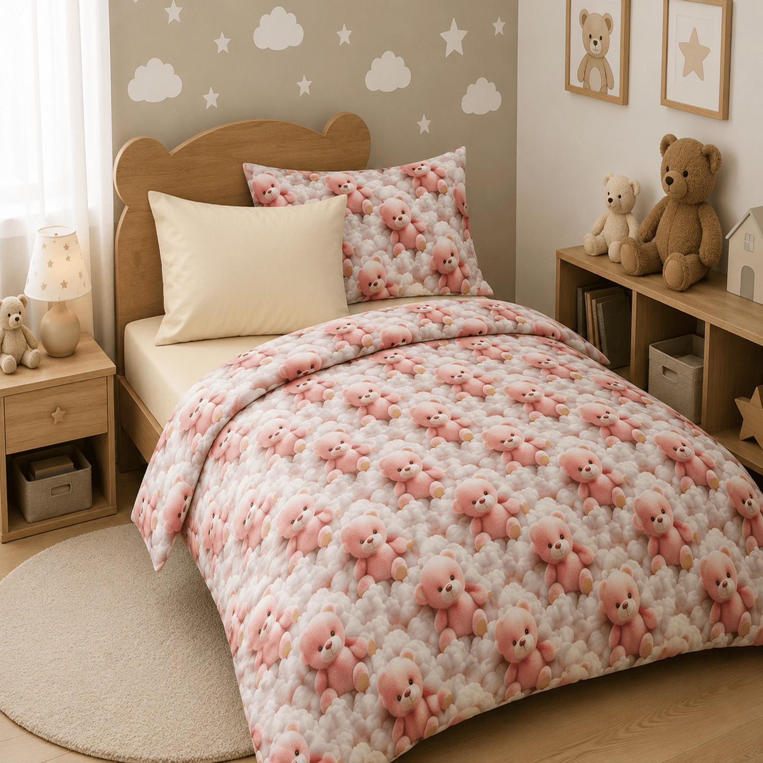Koalalı Çocuk Nevresim Takımı %100 Pamuk | 160x220 Nevresim + Lastikli Çarşaf + 2 Yastık Kılıfı | Yağ Yeşili Çarşaflı