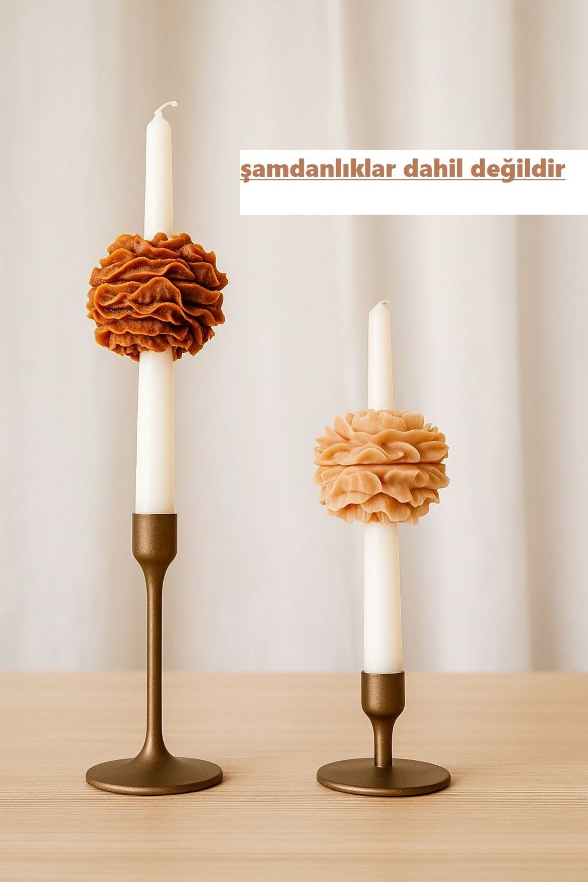 Kokulu Şamdan Mumu 2 Adet Özel Tasarım Kahve Tonlu Şakayıklı Şamdan Mumu Ev Aksesuarı
